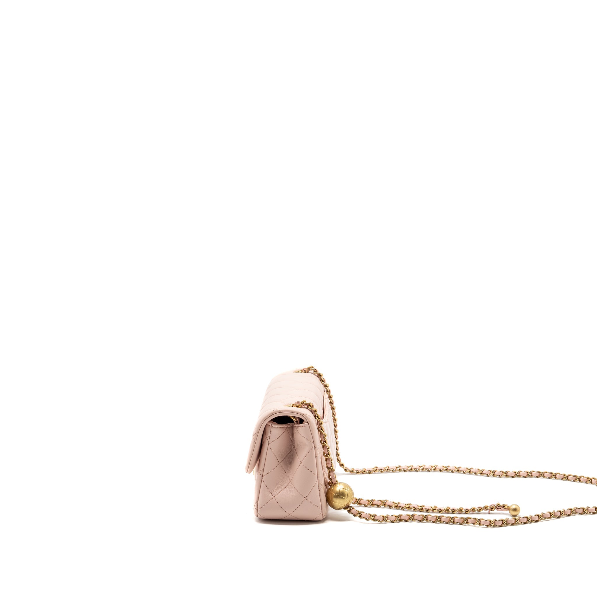 CHANEL 23K PEARL CRUSH MINI RECTANGULAR FLAP BAG LAMBSKIN LIGHT PINK GHW (MICROCHIP)