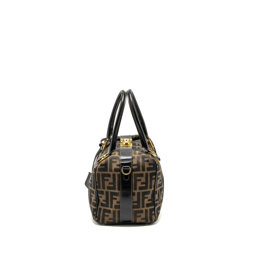 FENDI VINTAGE HANDLE BOWLING BAG CANVAS BROWN GHW