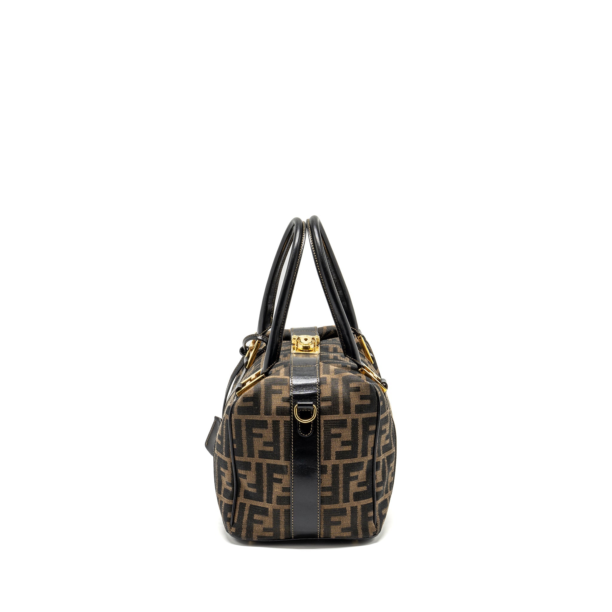 FENDI VINTAGE HANDLE BOWLING BAG CANVAS BROWN GHW