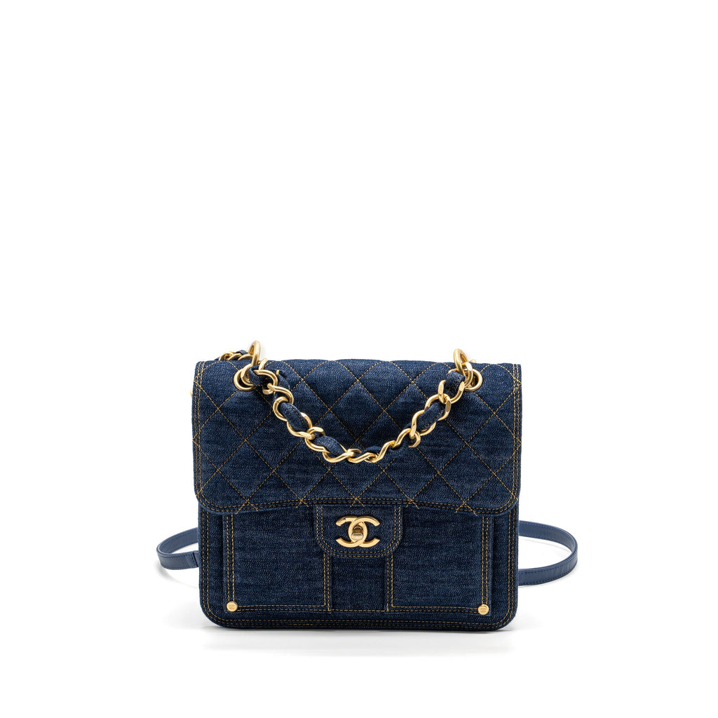 CHANEL 23S FLAP BACKPACK DENIM BLUE BRUSHED GHW (MICROCHIP)