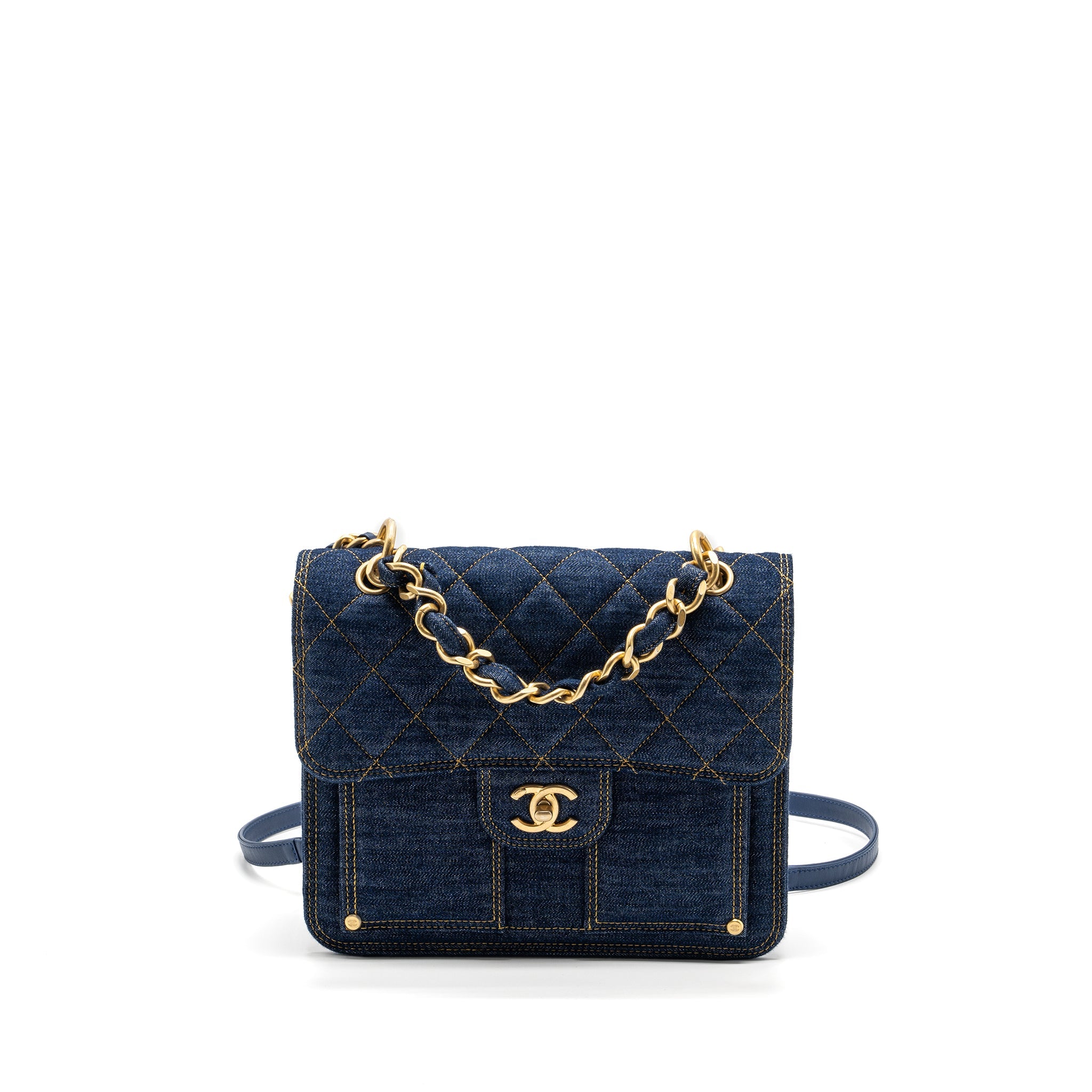 CHANEL 23S FLAP BACKPACK DENIM BLUE BRUSHED GHW (MICROCHIP)