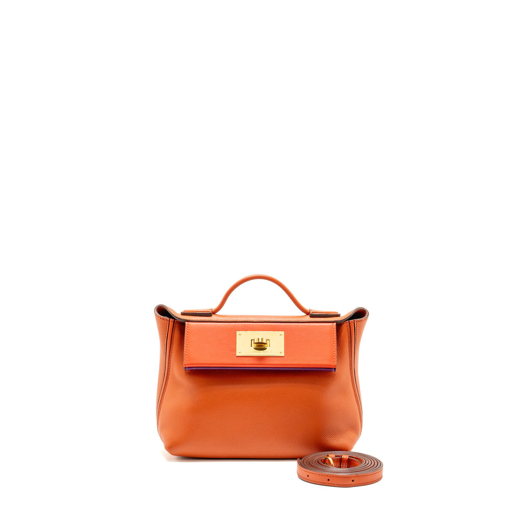 HERMES MINI 24/24 2424-21 BAG EVERCOLOR/ SWIFT TERRE/ CAPUCINE / ANEMONE GHW