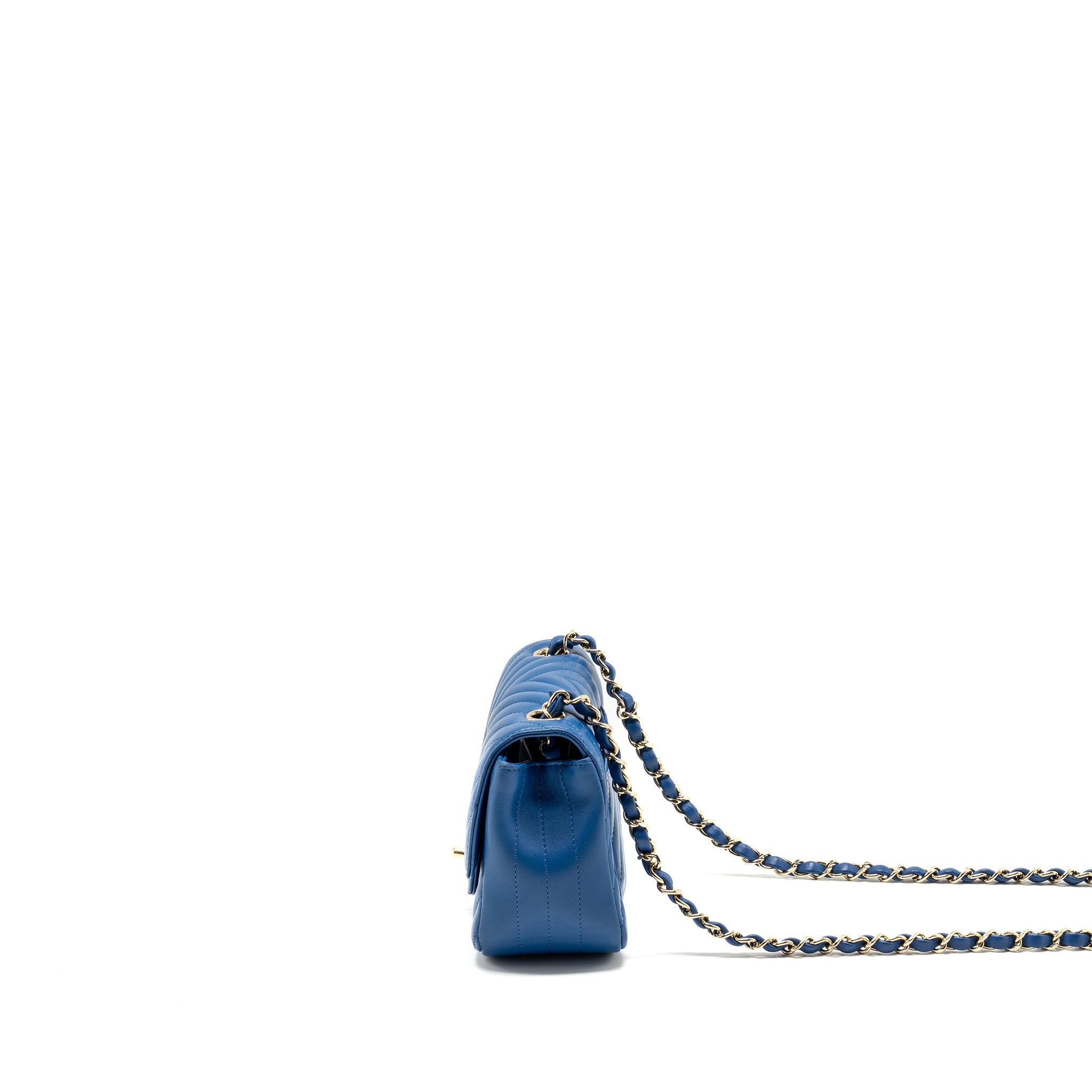 CHANEL MINI SQUARE CHEVRON LAMBSKIN BLUE LGHW