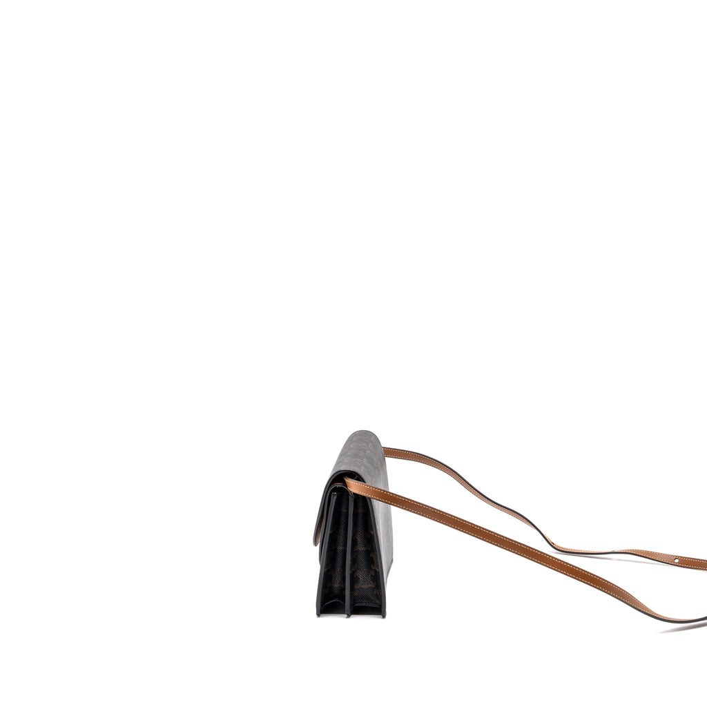 CELINE WALLET ON STRAP TRIOMPHE CANVAS / SMOOTH LAMBSKIN TAN WITH GHW
