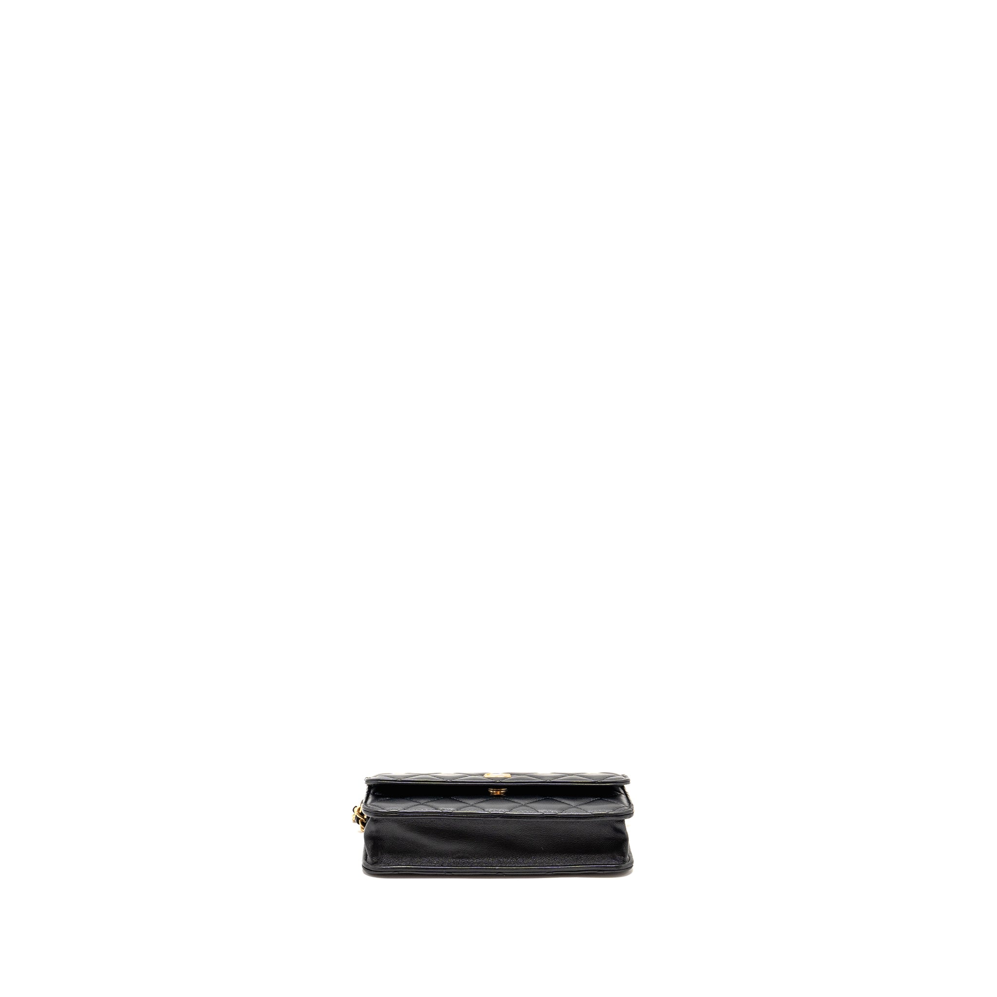 CHANEL PEARL CRUSH MINI FLAP WALLET WITH CHAIN LAMBSKIN BLACK GHW (MICROCHIP)