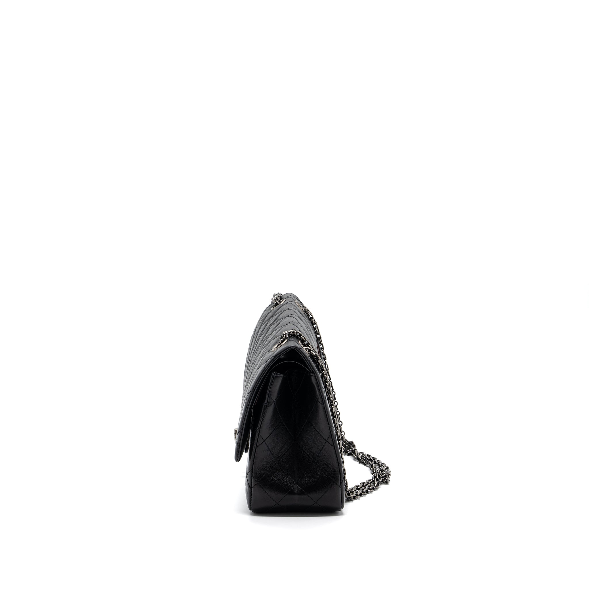 CHANEL LARGE 2.55 REISSUE FLAP BAG AGED CALFSKIN BLACK RUTHENIUM HARDWARE (MICROCHIP)