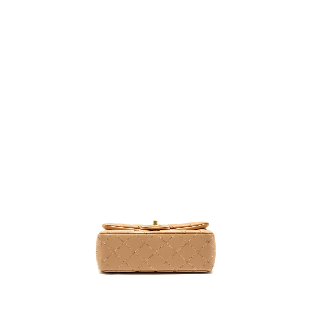 CHANEL PEARL CRUSH MINI RECTANGULAR FLAP BAG LAMBSKIN BEIGE GHW (MICROCHIP)