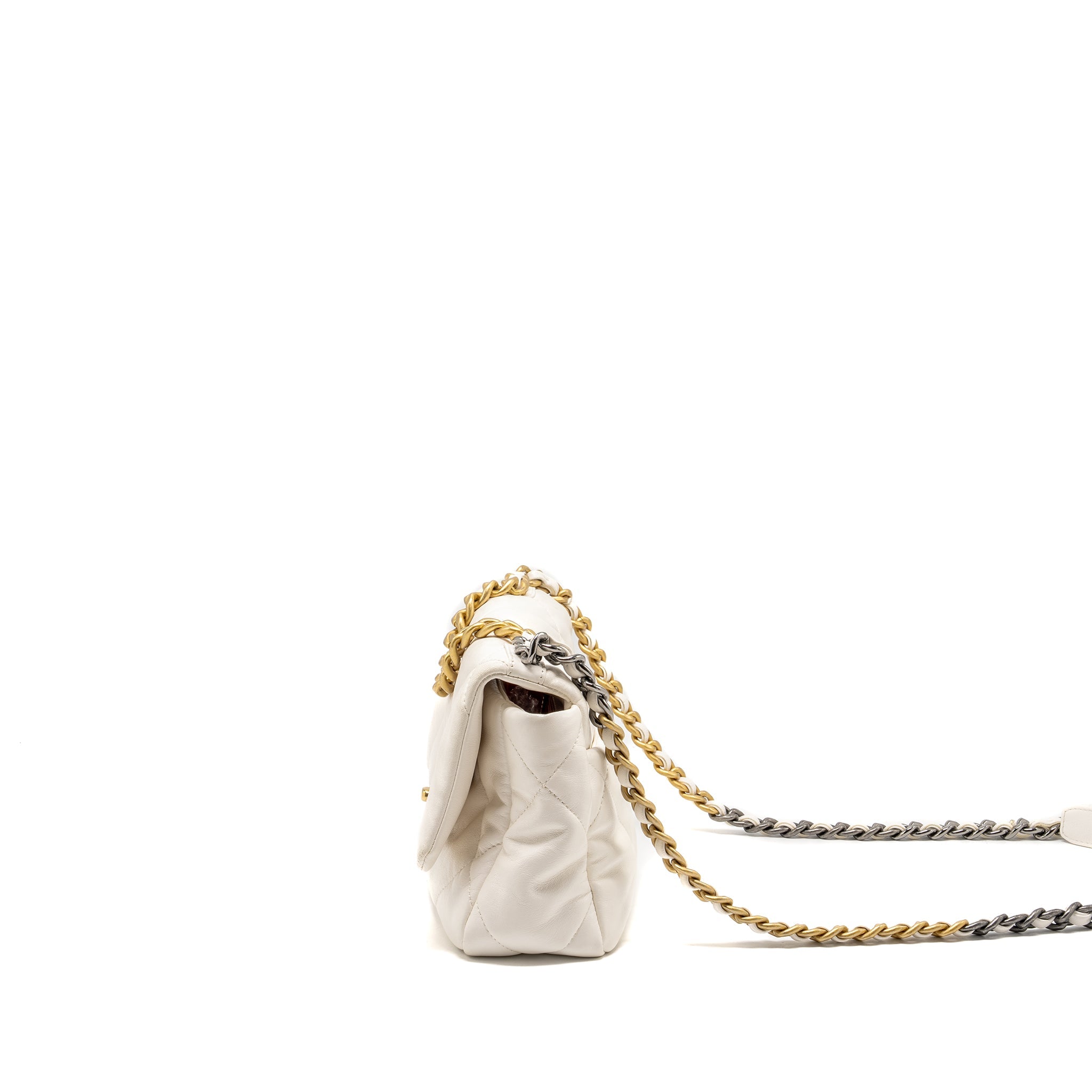 CHANEL SMALL 19 BAG LAMBSKIN WHITE MULTICOLOUR HARDWARE