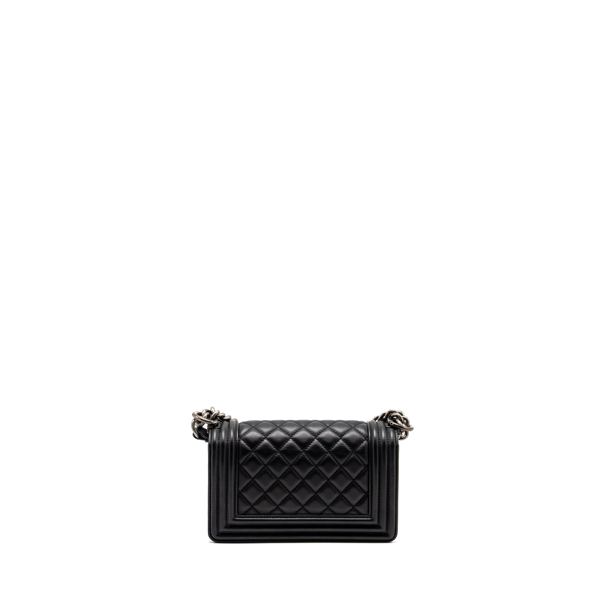 CHANEL SMALL BOY BAG CALFSKIN BLACK RUTHENIUM HARDWARE