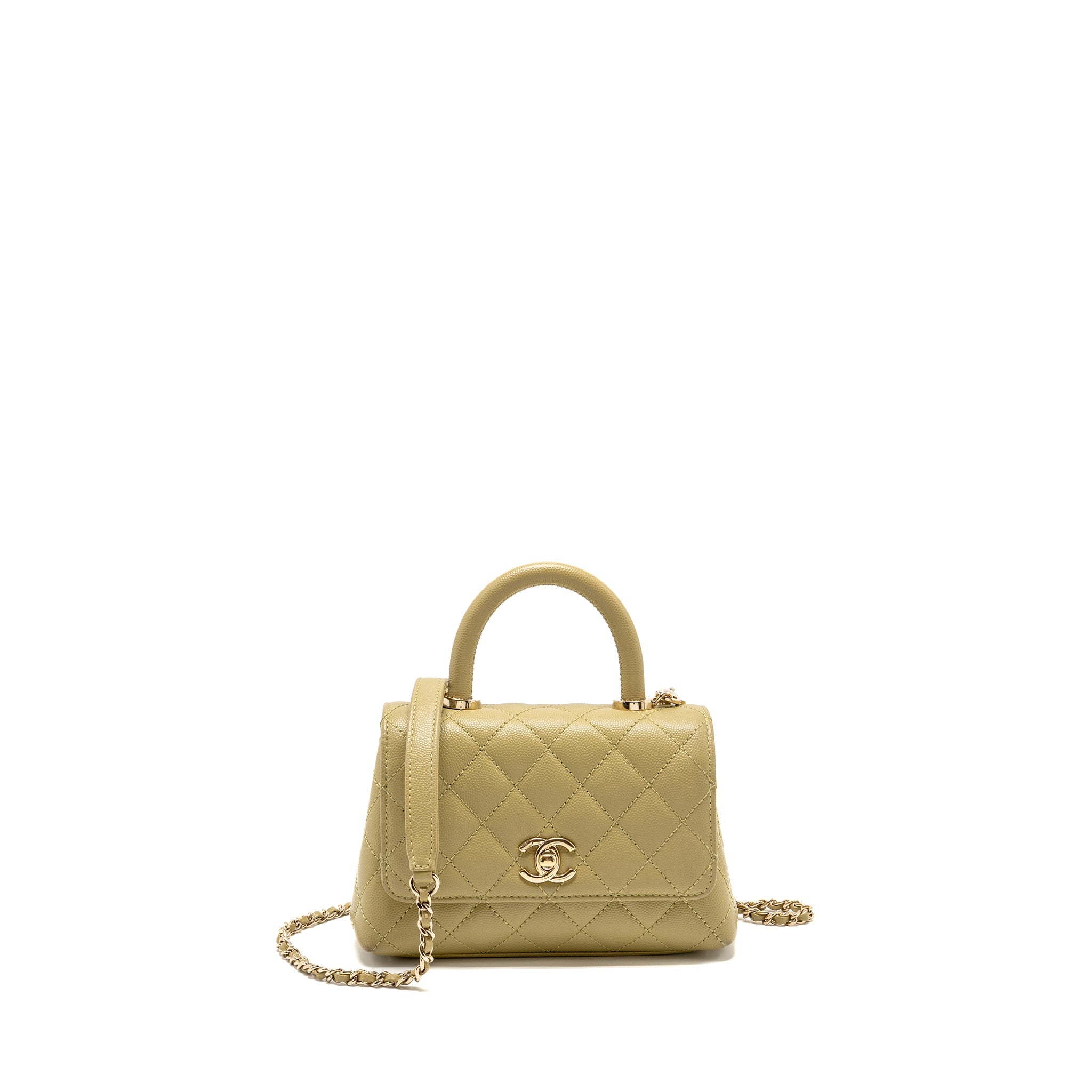 CHANEL MINI COCO HANDLE CAVIAR LIGHT GREEN LGHW (MICROCHIP)