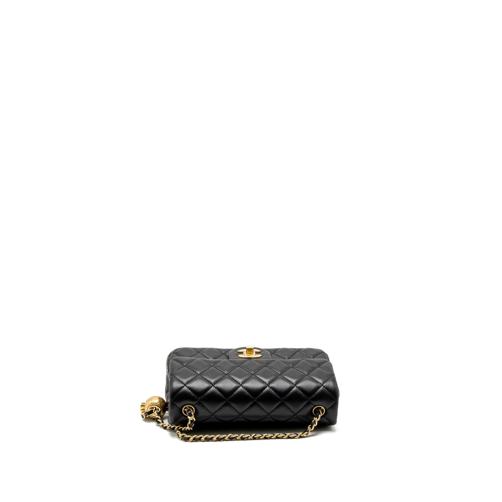 CHANEL PEARL CRUSH MINI RECTANGULAR LAMBSKIN BLACK BRUSHED GHW (MICROCHIP)