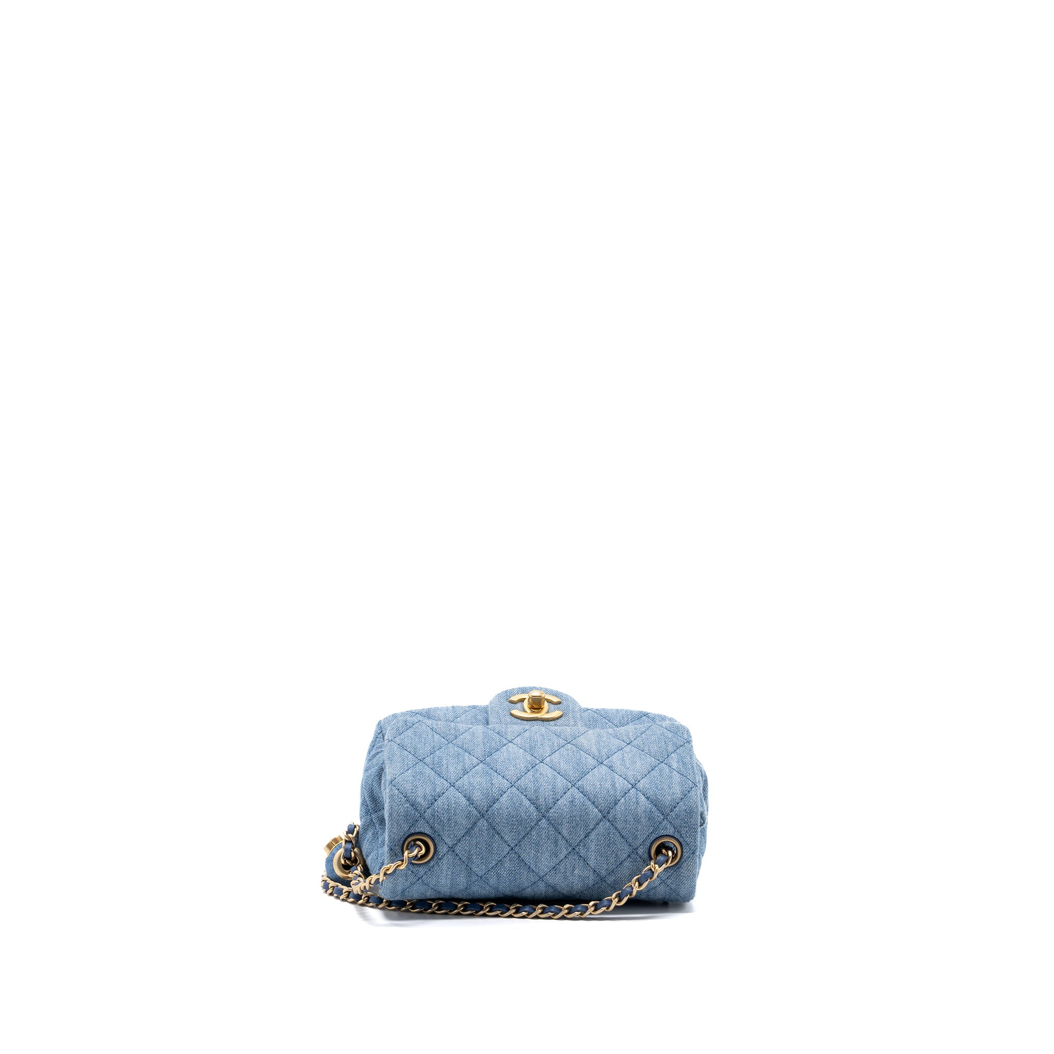 CHANEL 22C DENIM PEARL CRUSH MINI SQUARE FLAP BAG DENIM LIGHT BLUE GHW (MICROCHIP)