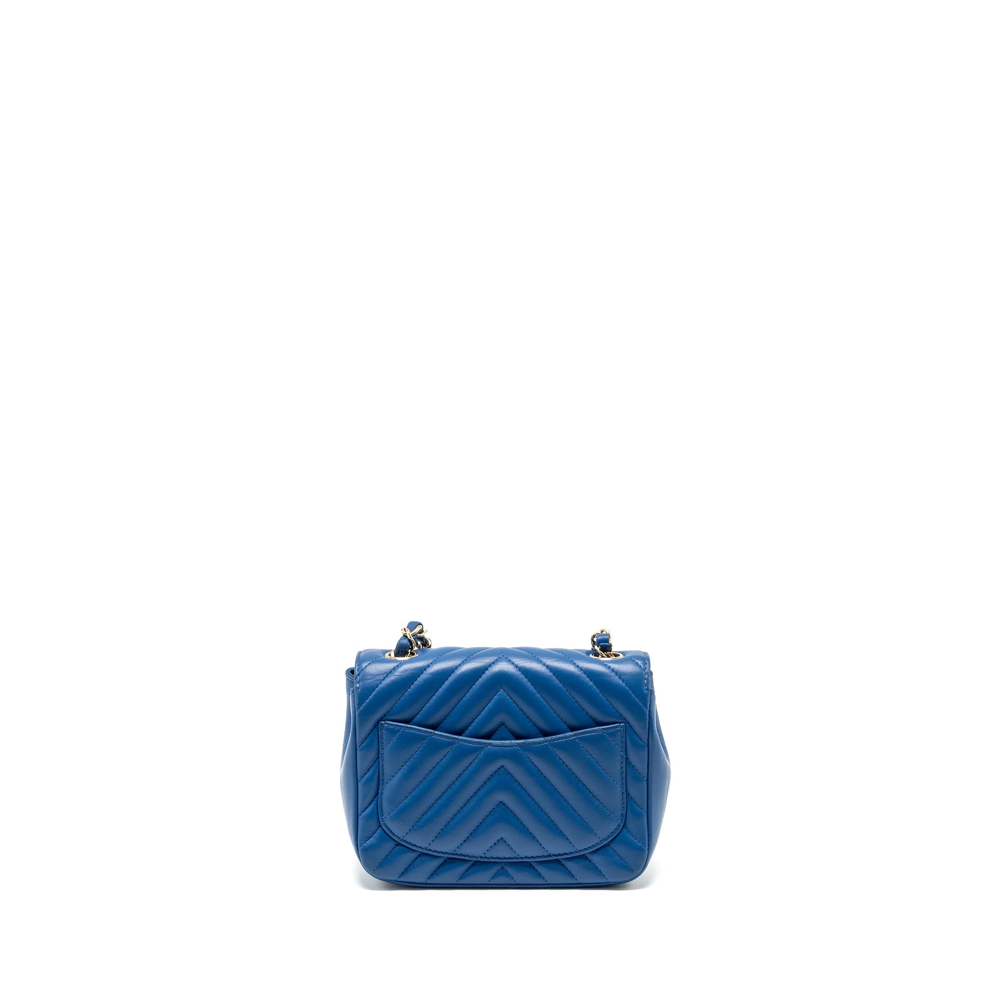 CHANEL MINI SQUARE CHEVRON LAMBSKIN BLUE LGHW