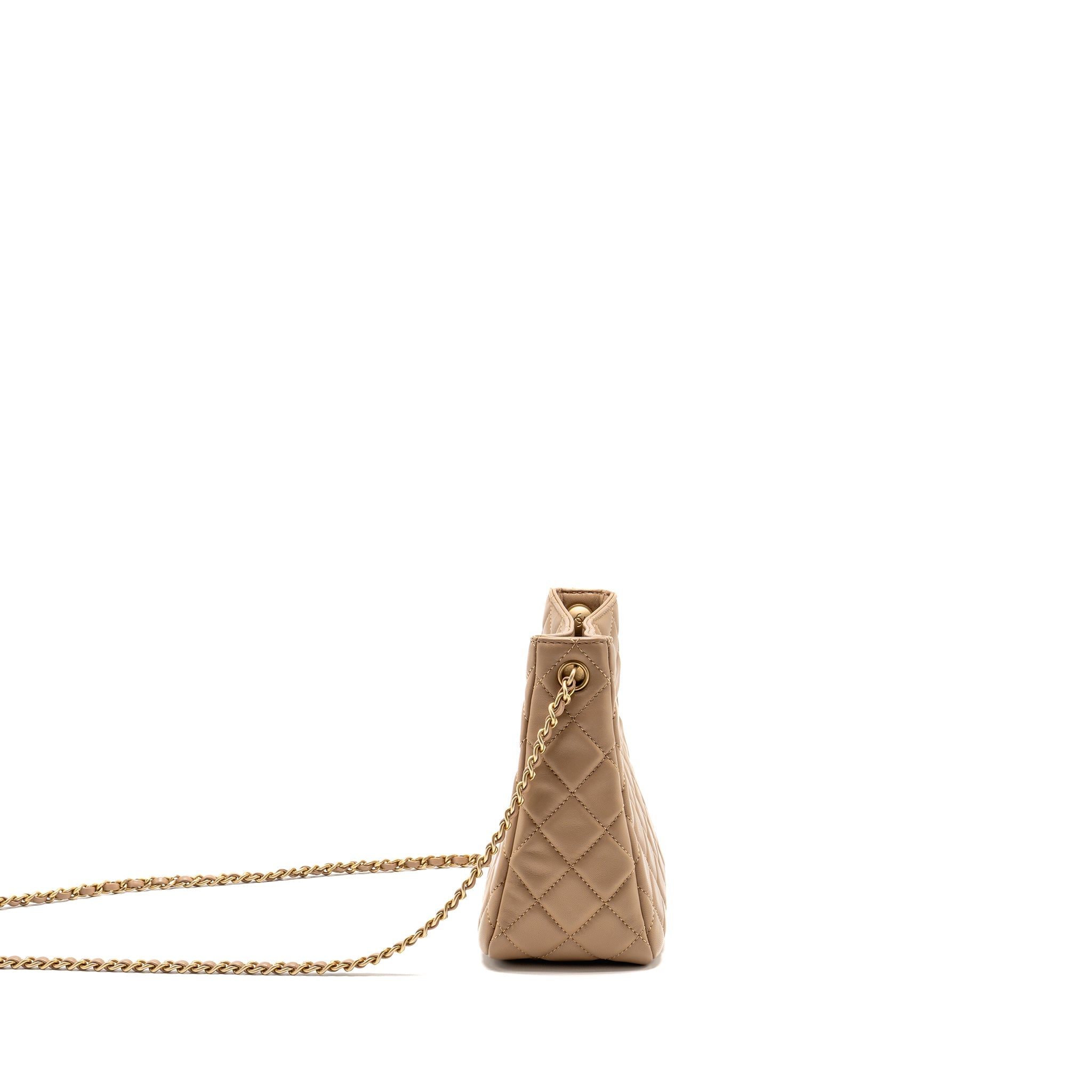 CHANEL PEARL CRUSH HOBO BAG LAMBSKIN BEIGE GHW (MICROCHIP)