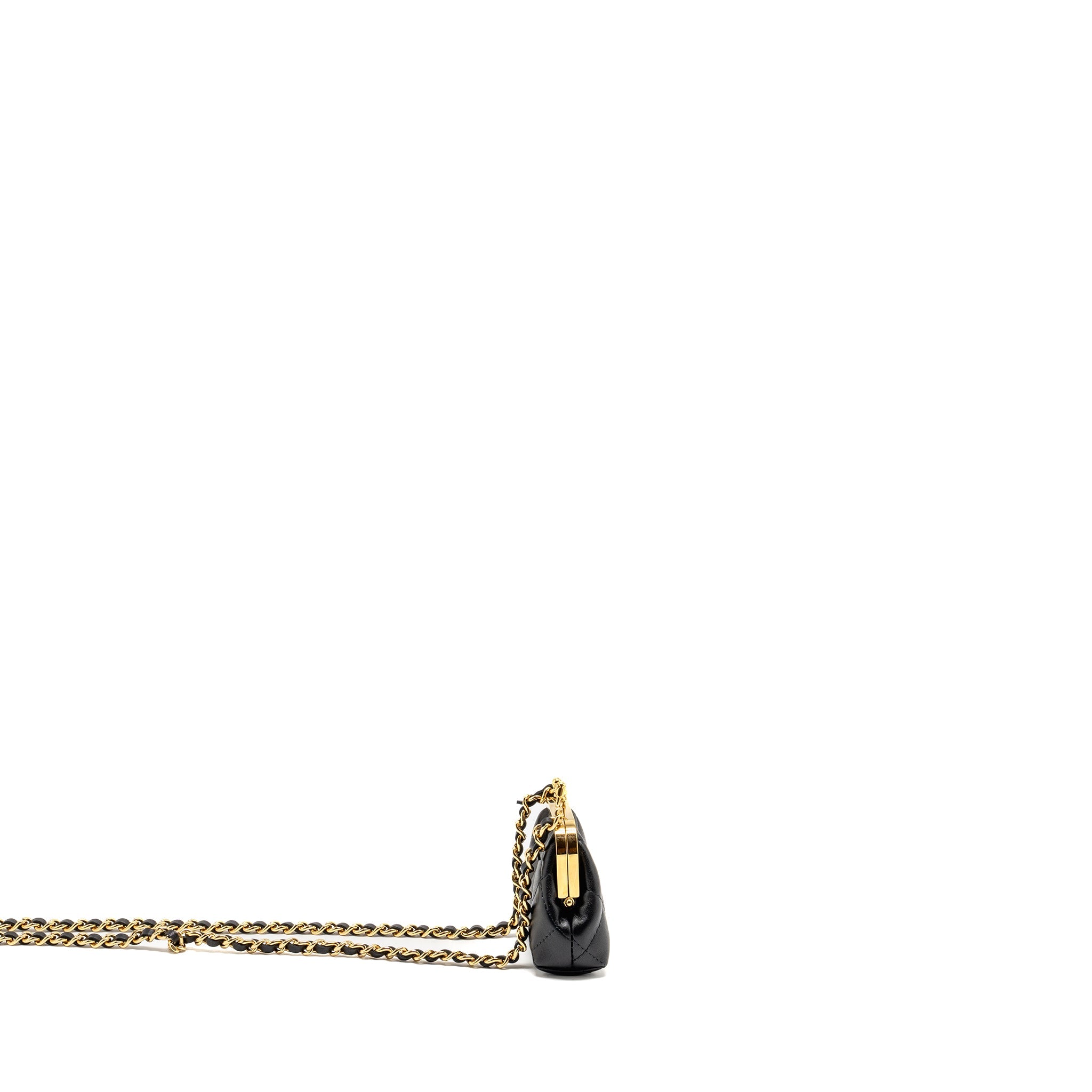 CHANEL 23P MINI COIN PURSE WITH CHAIN CALFSKIN BLACK LGHW(MICROCHIP)