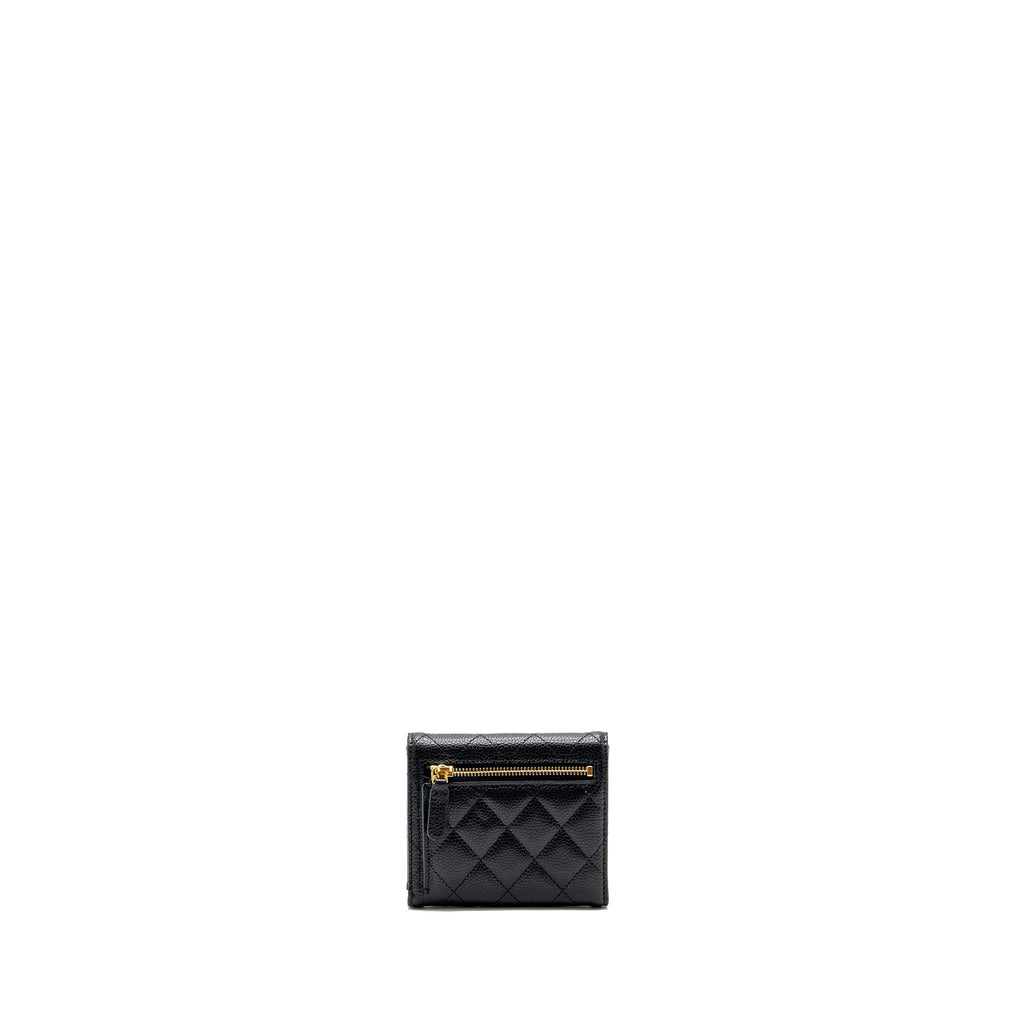 CHANEL CLASSIC SMALL COMPACT WALLET CAVIAR BLACK GHW (MICROCHIP)