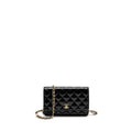 CHANEL WALLET ON CC DETAILED CHAIN SHINY LAMBSKIN BLACK GHW (MICROCHIP)