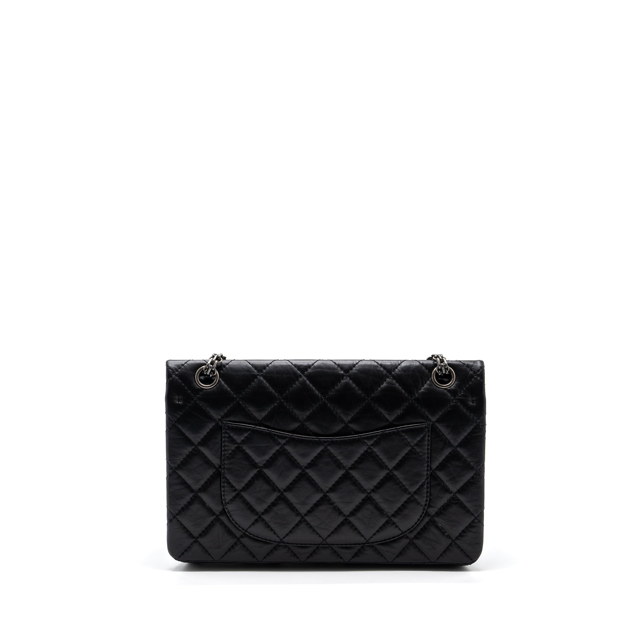 CHANEL LARGE 2.55 REISSUE FLAP BAG AGED CALFSKIN BLACK RUTHENIUM HARDWARE (MICROCHIP)