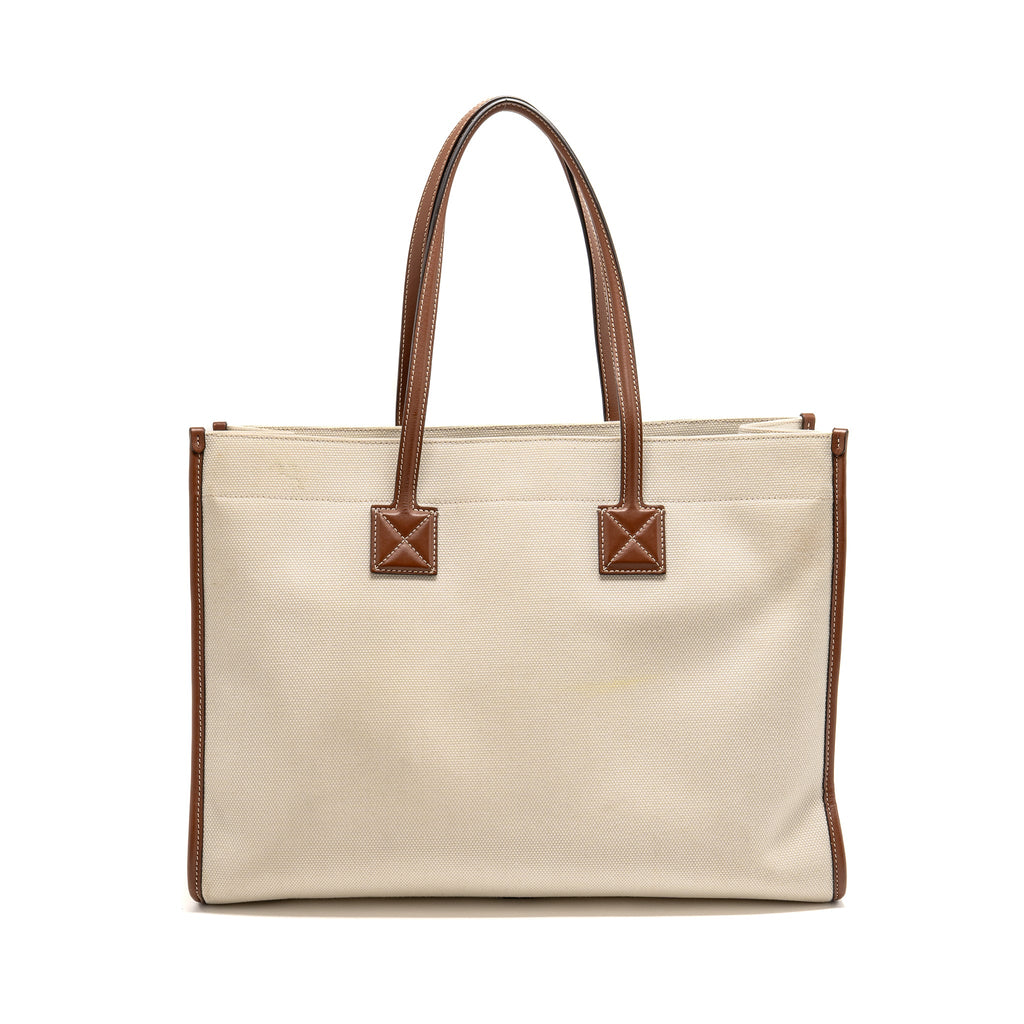 BURBERRY MEDIUM FREYA TOTE CANVAS/LEATHER NATURAL/TAN GHW