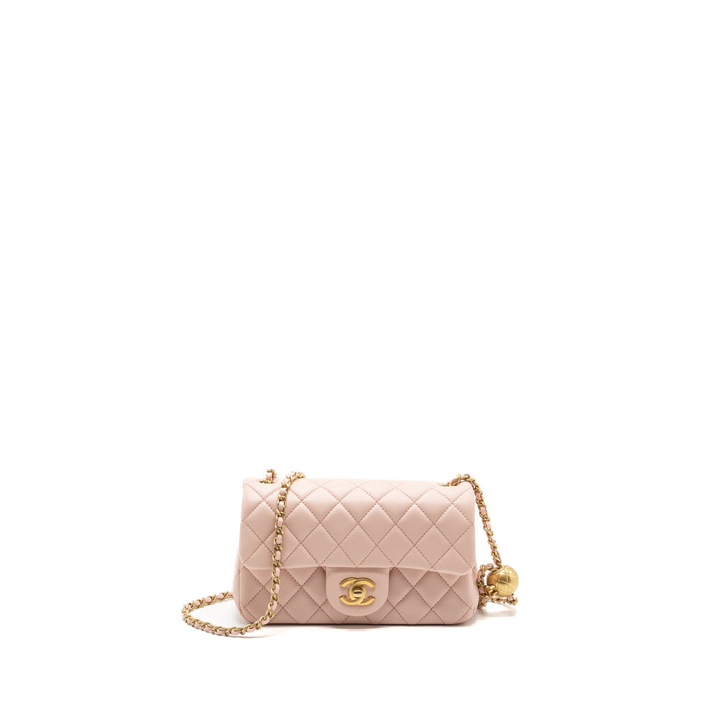 CHANEL 23K PEARL CRUSH MINI RECTANGULAR FLAP BAG LAMBSKIN LIGHT PINK GHW (MICROCHIP)
