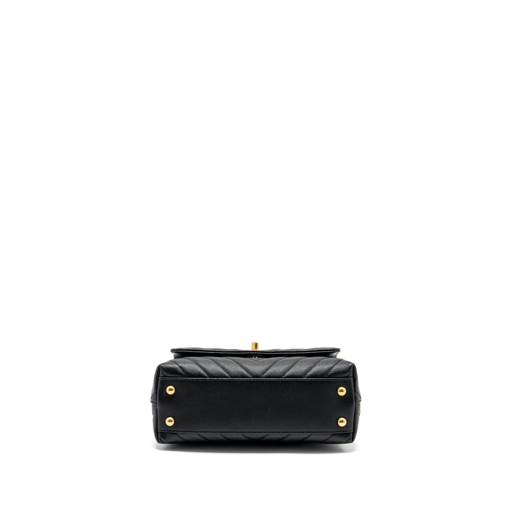 CHANEL SMALL COCO HANDLE CHEVRON CAVIAR WITH LIZARD EMBOSSED HANDLE BLACK/ BURGUNDY GHW