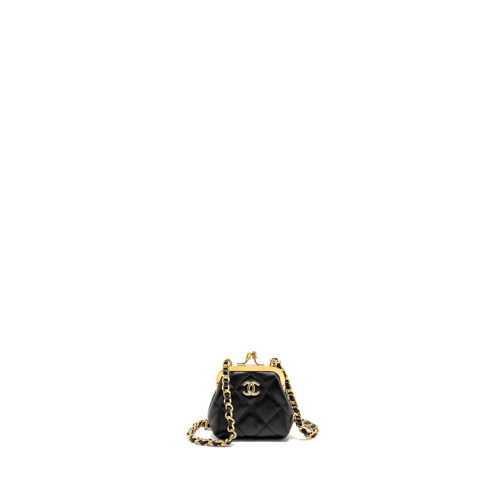 CHANEL 23P MINI COIN PURSE WITH CHAIN CALFSKIN BLACK LGHW(MICROCHIP)