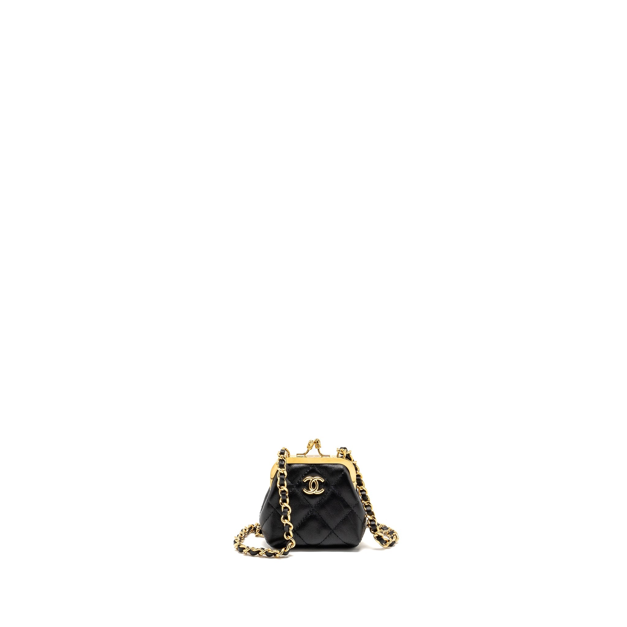 CHANEL 23P MINI COIN PURSE WITH CHAIN CALFSKIN BLACK LGHW(MICROCHIP)