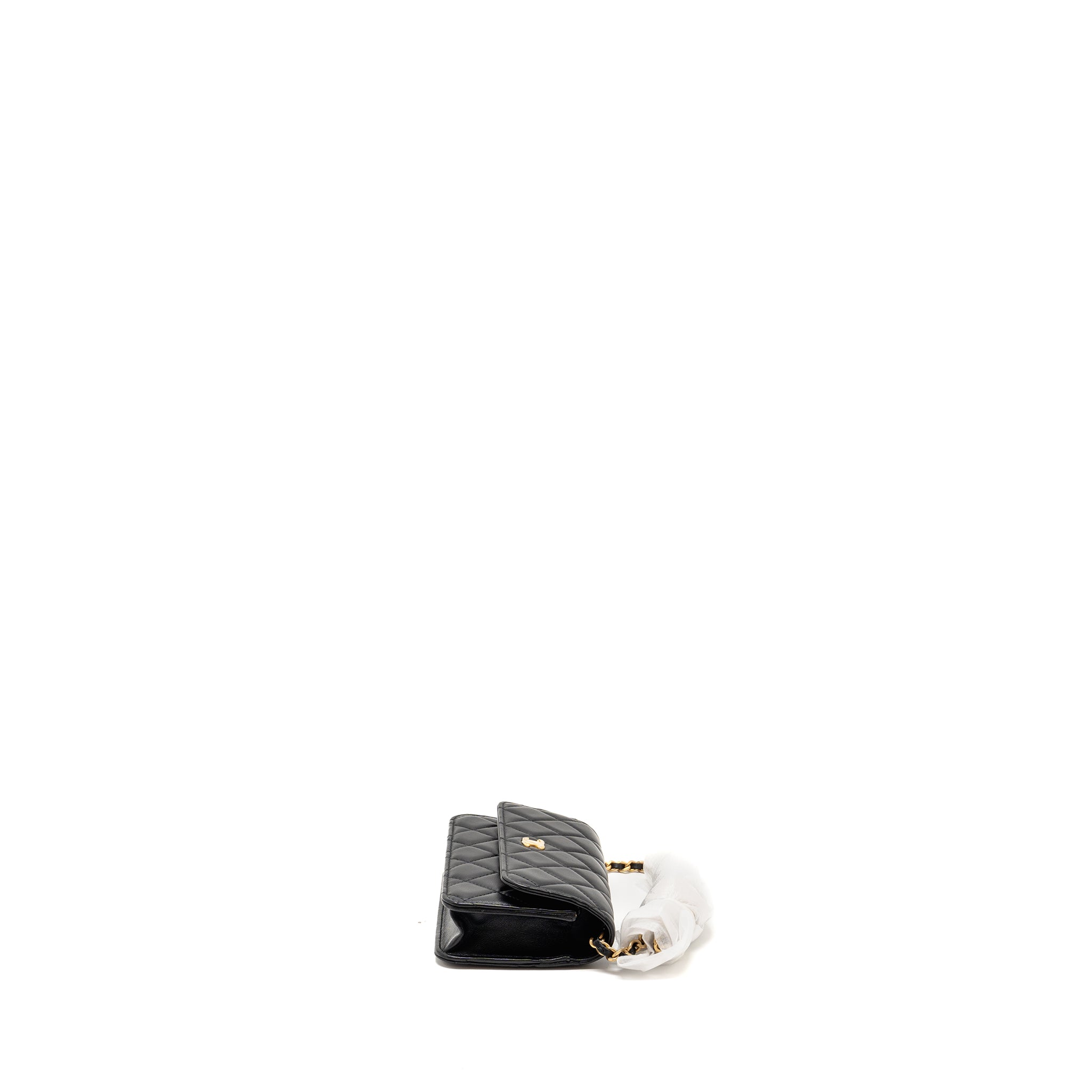 CHANEL PEARL CRUSH MINI FLAP WALLET WITH CHAIN LAMBSKIN BLACK GHW (MICROCHIP)