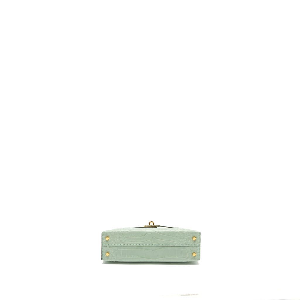 HERMES MINI KELLY ALLIGATOR MISSISSIPPIENSIS MATTE 6U VERT D’EAU GHW
