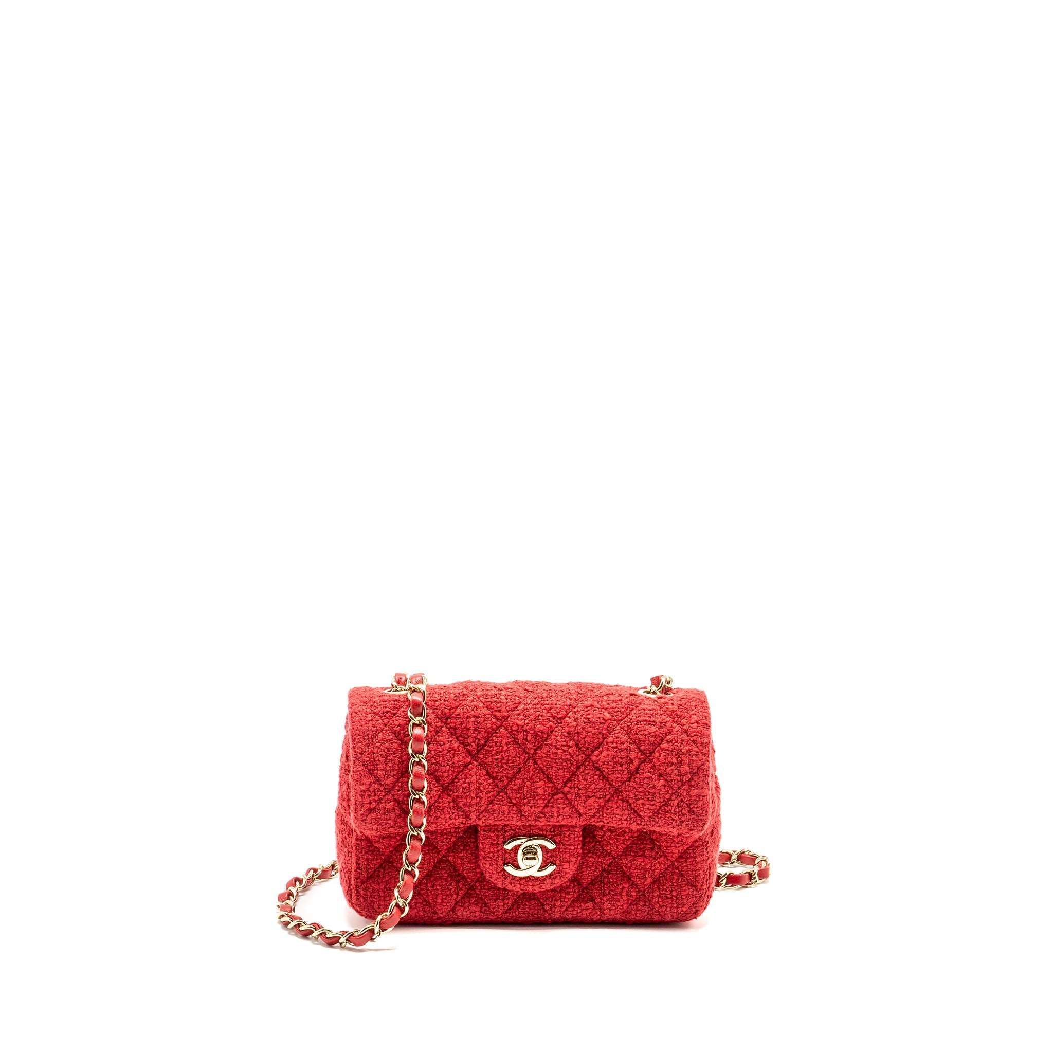 CHANEL MINI RECTANGULAR FLAP BAG TWEED RED LGHW (MICROCHIP)