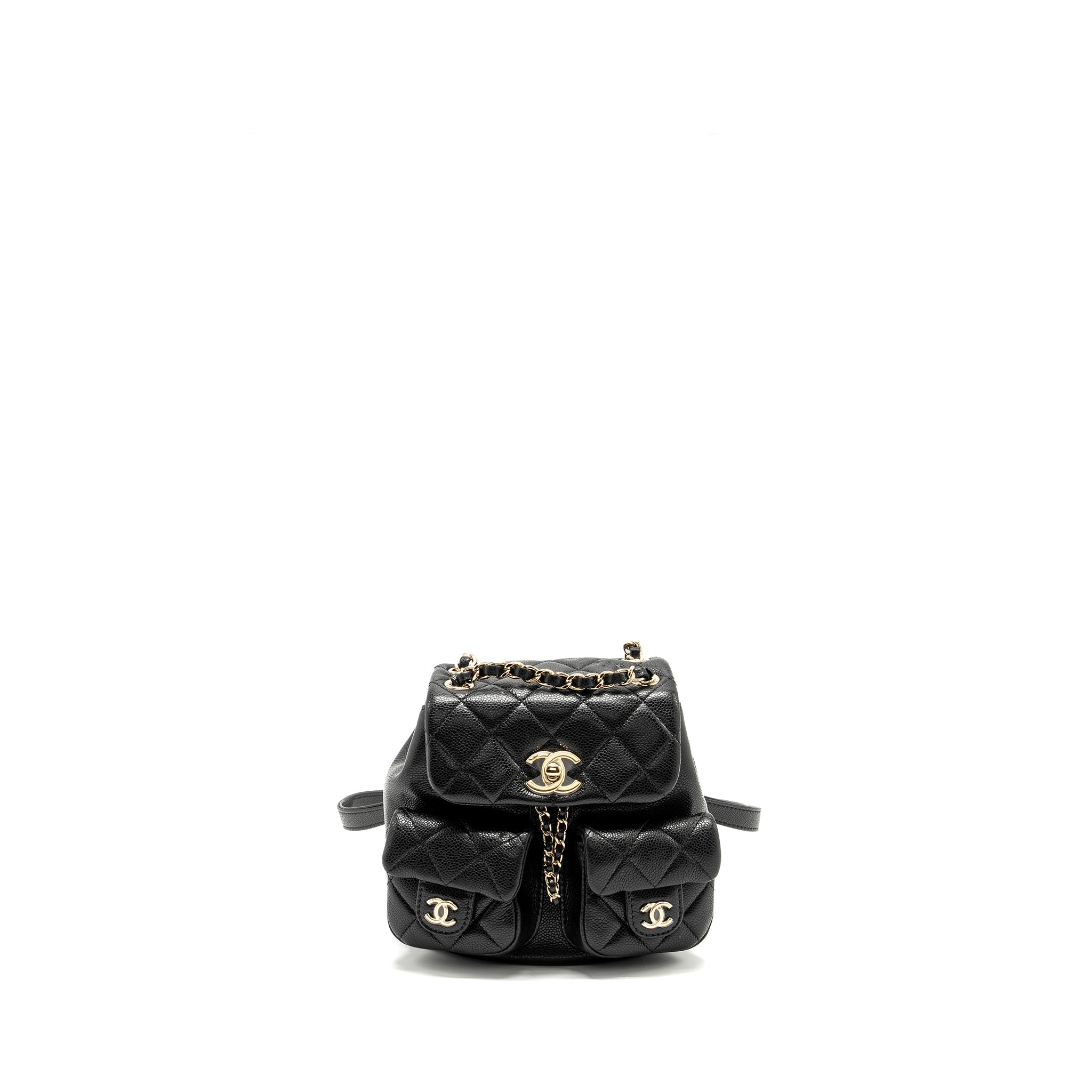 CHANEL 24A MINI DUMA BACKPACK GRAINED CALFSKIN BLACK LGHW (MICROCHIP)