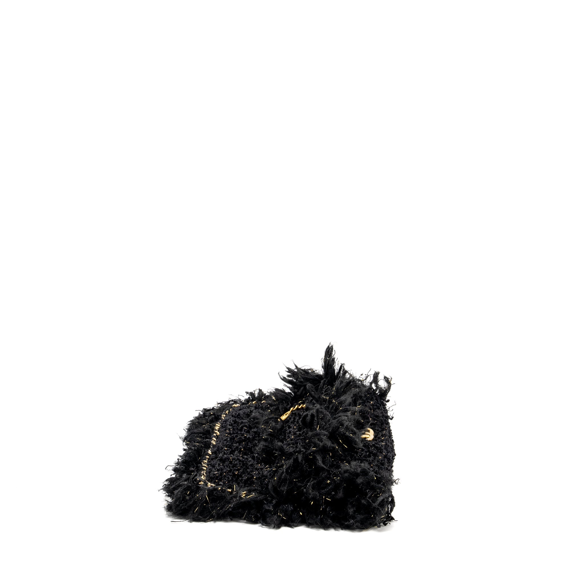 CHANEL FRINGE PARIS COSMOPOLITE CLUTCH TWEED BLACK GHW