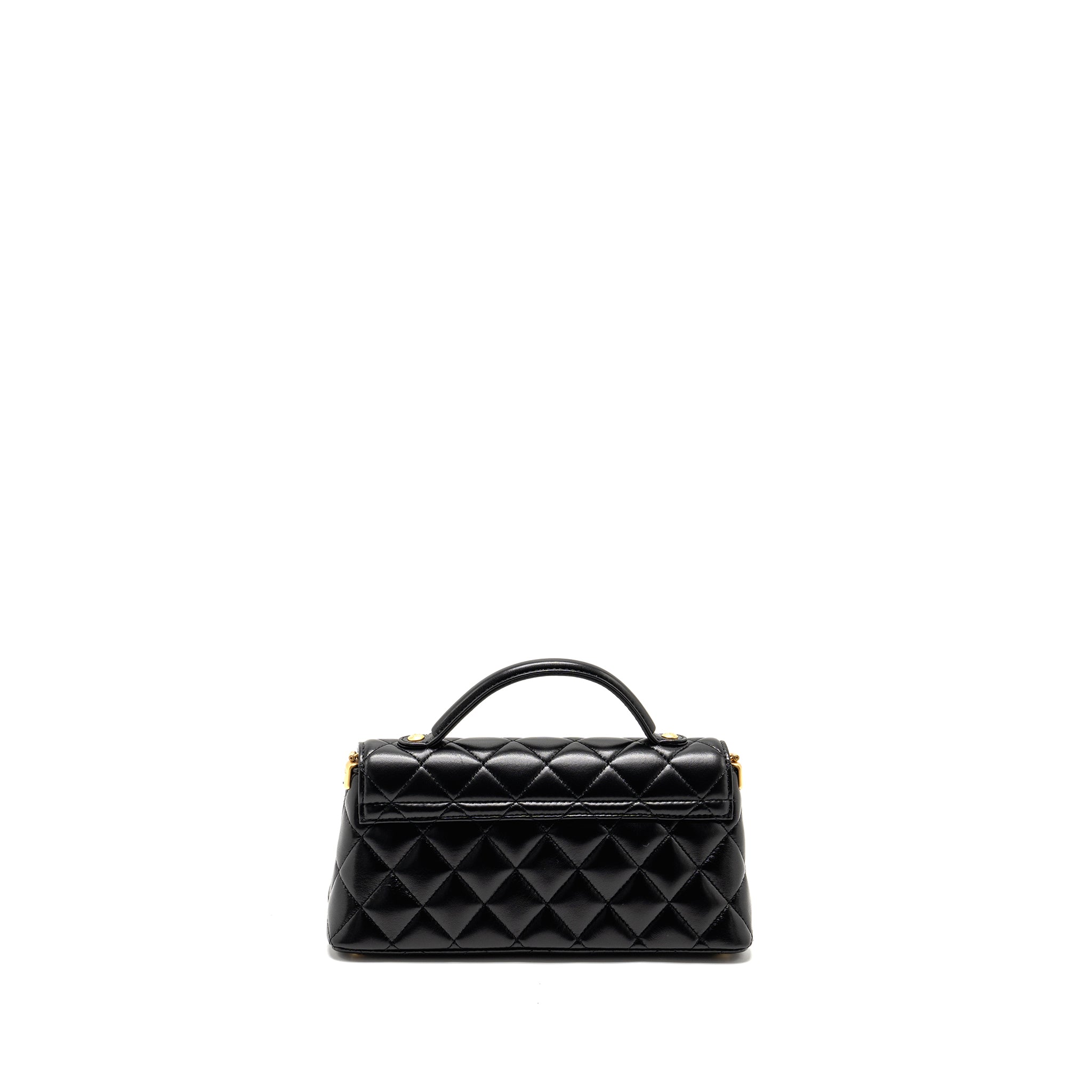 CHANEL 25P TOP HANDLE FLAP BAG SHINY LAMBSKIN BLACK GHW(MICROCHIP)