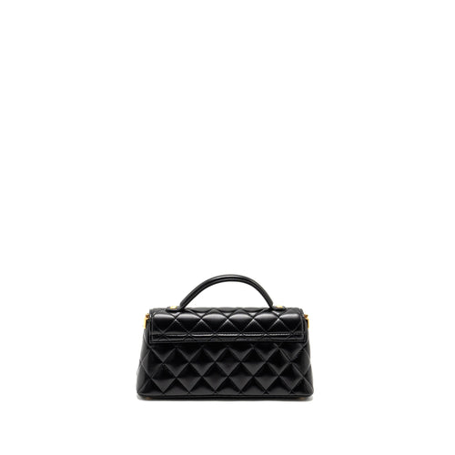 CHANEL 25P TOP HANDLE FLAP BAG SHINY LAMBSKIN BLACK GHW(MICROCHIP)