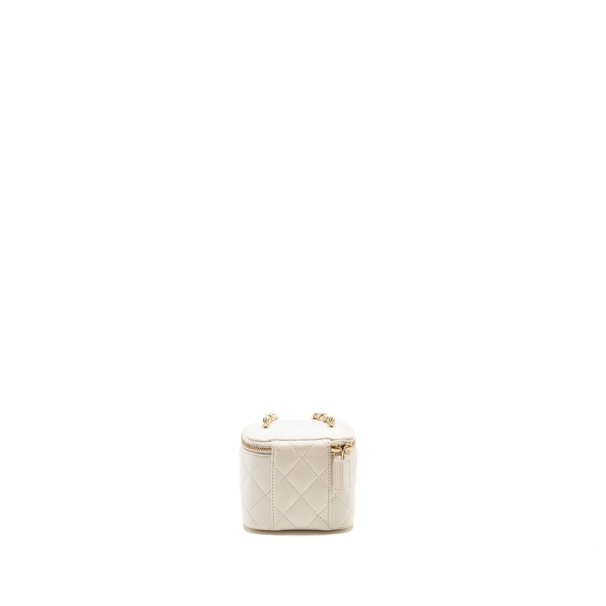 CHANEL PEARL CRUSH MINI VANITY WITH CHAIN LAMBSKIN WHITE LGHW (MICROCHIP)