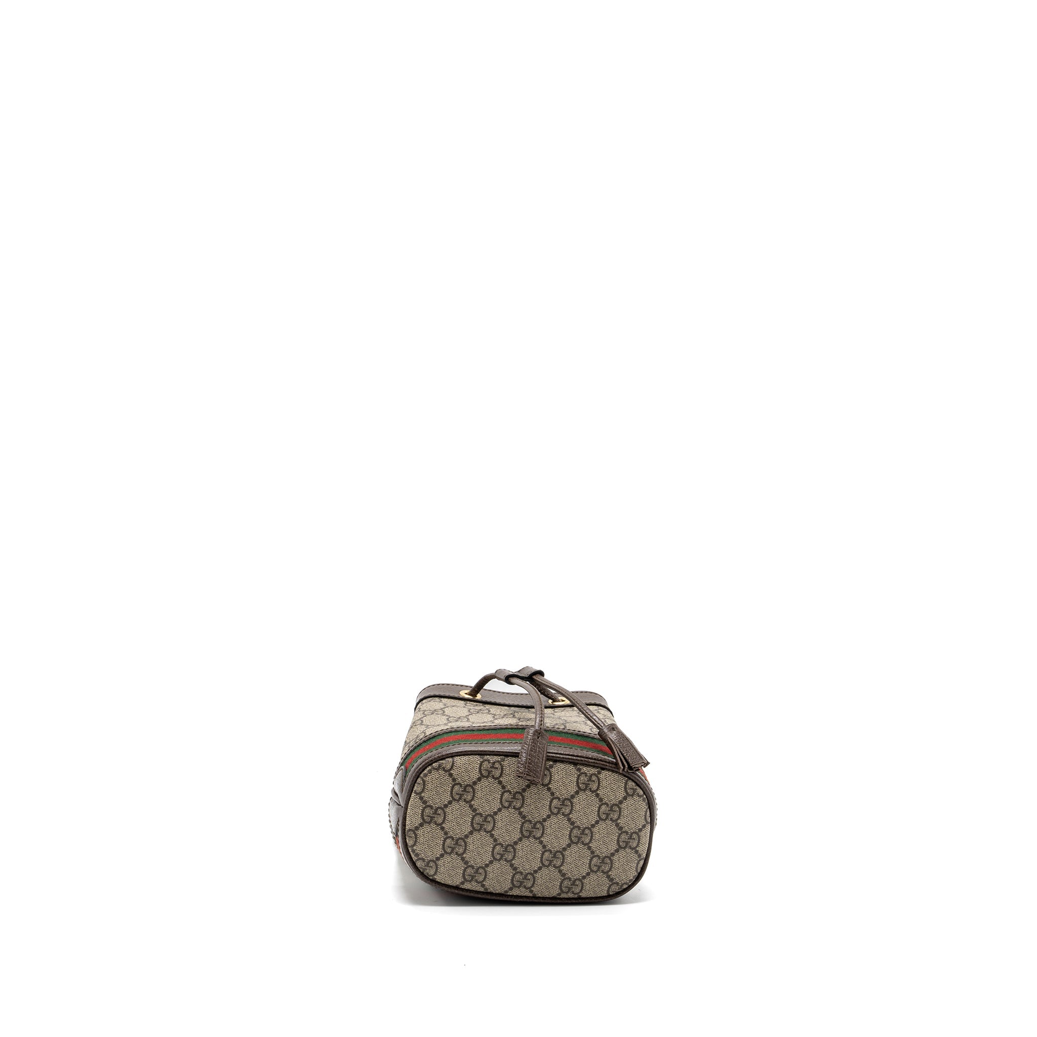 GUCCI OPHIDIA MINI GG BUCKET BAG BEIGE / EBONY GG SUPREME CANVAS GHW