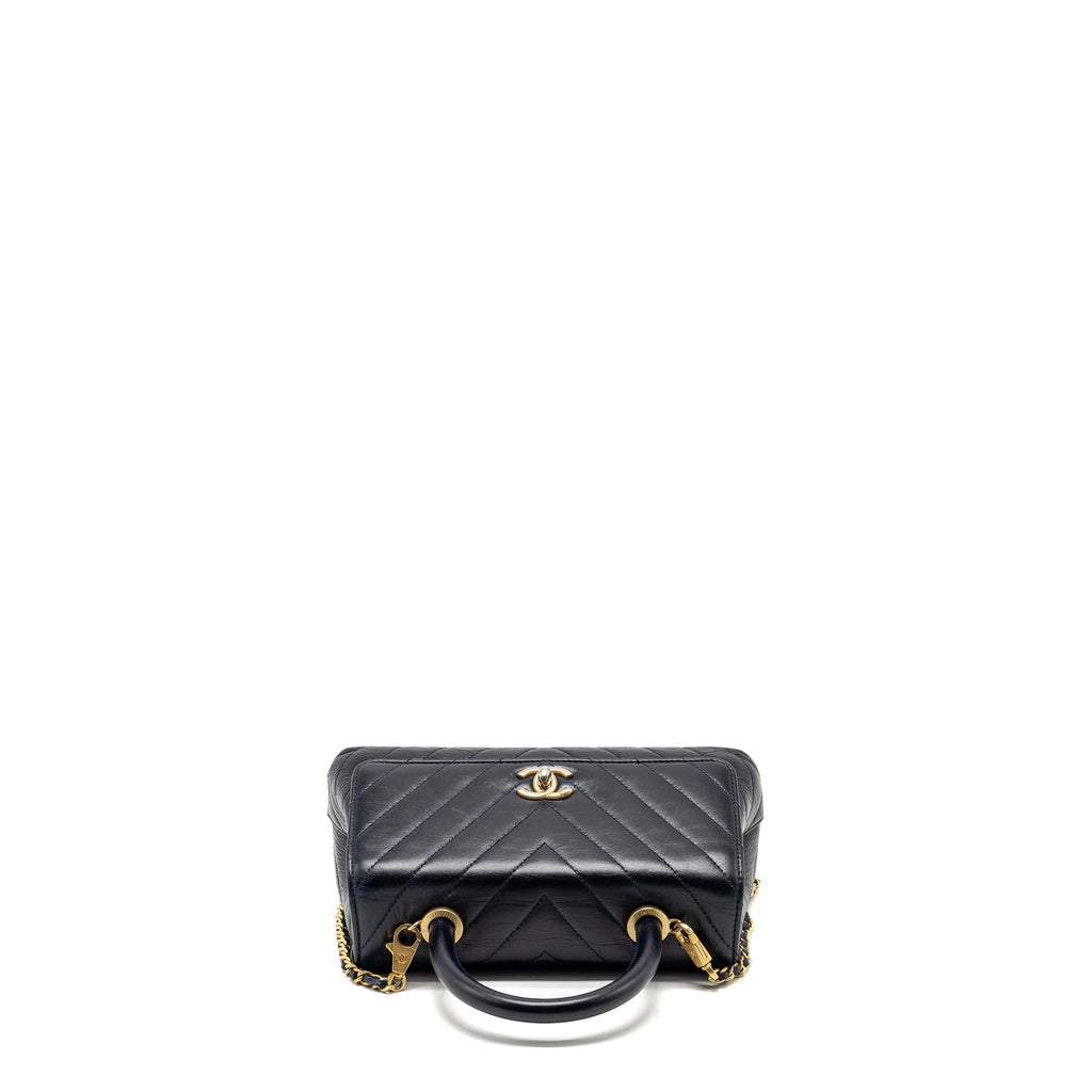CHANEL SMALL COCO HANDLE CHEVRON CALFSKIN DARK BLUE GHW