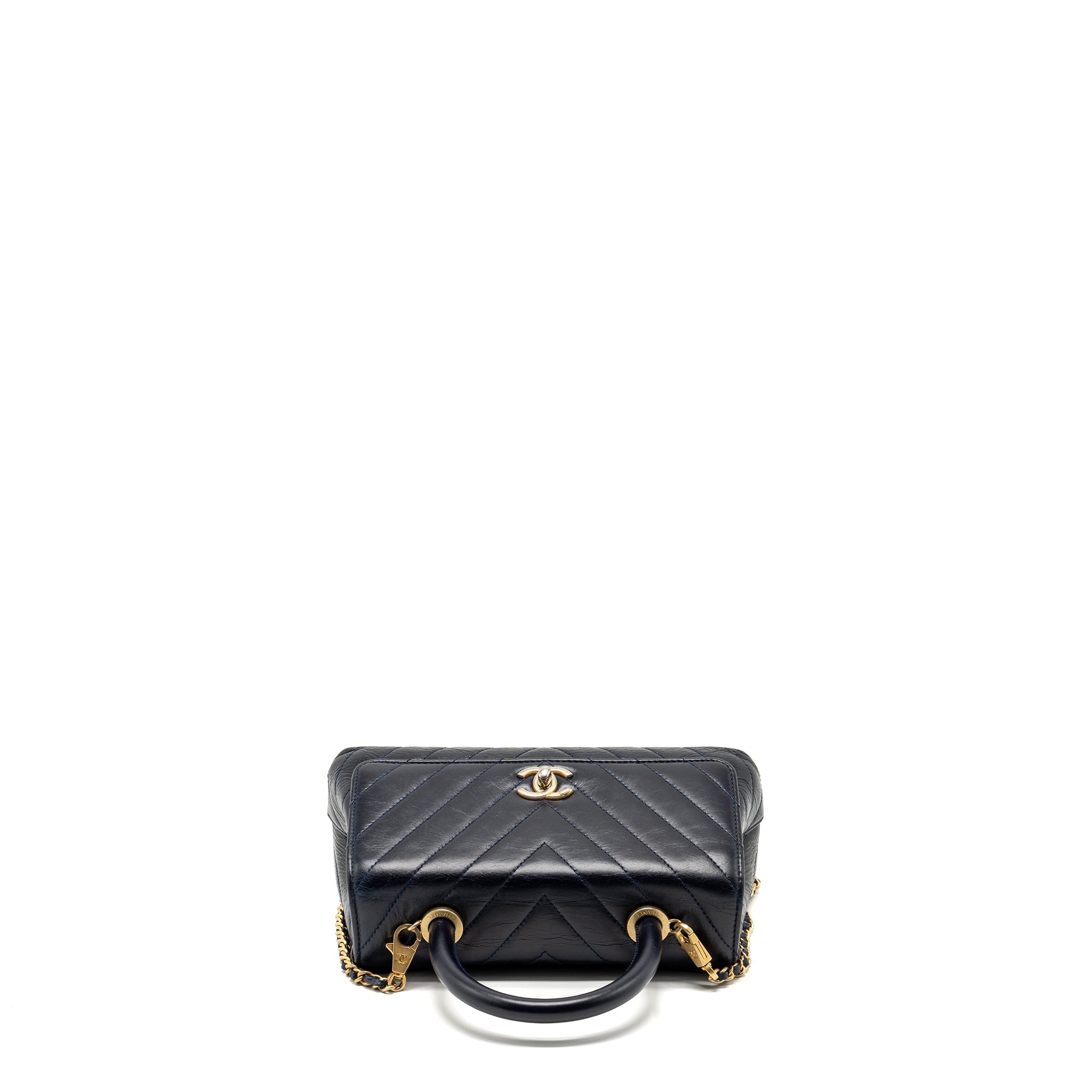CHANEL SMALL COCO HANDLE CHEVRON CALFSKIN DARK BLUE GHW