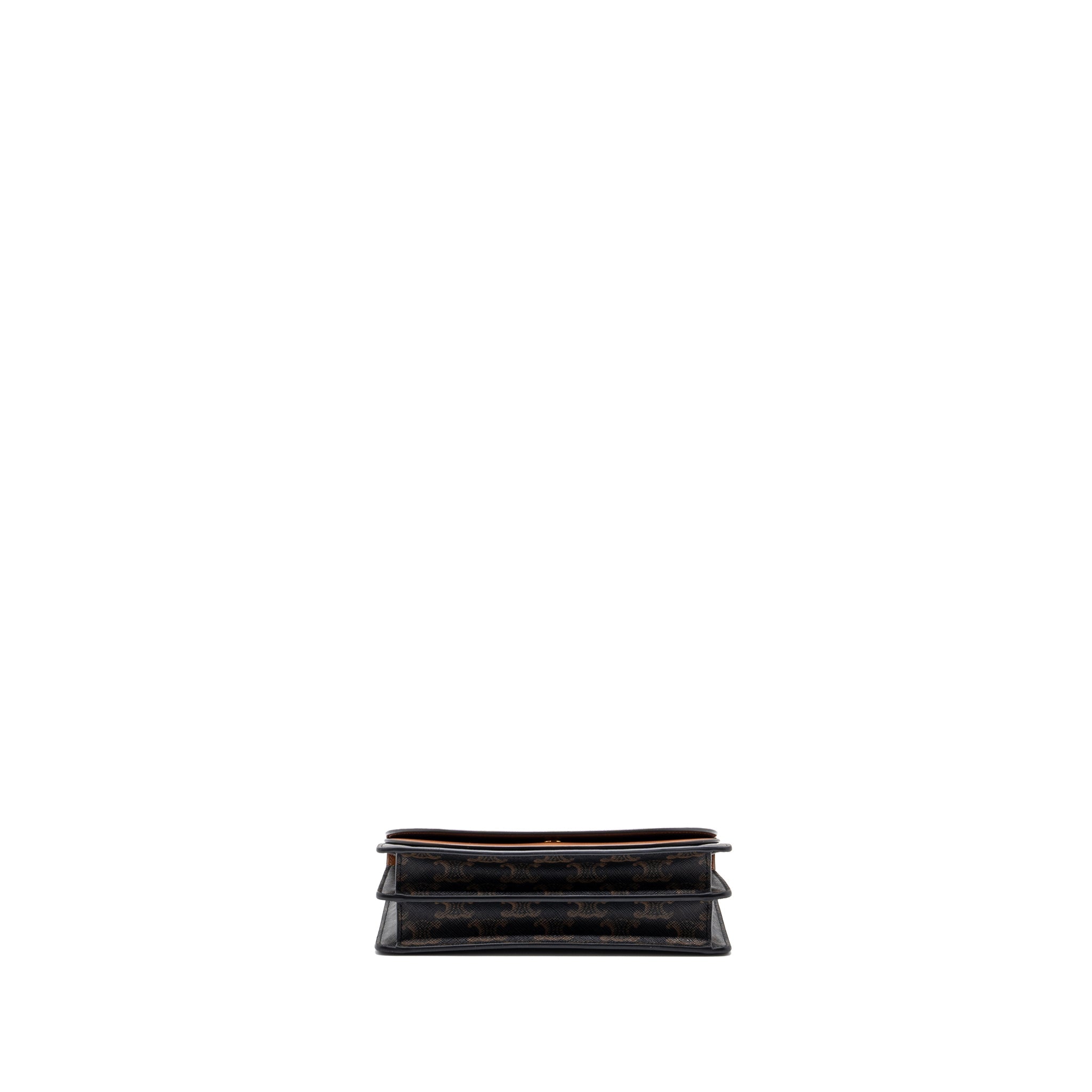 CELINE WALLET ON STRAP TRIOMPHE CANVAS / SMOOTH LAMBSKIN TAN WITH GHW