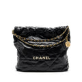 CHANEL MEDIUM 22 BAG WHITE LETTER CALFSKIN BLACK GHW(MICROCHIP)