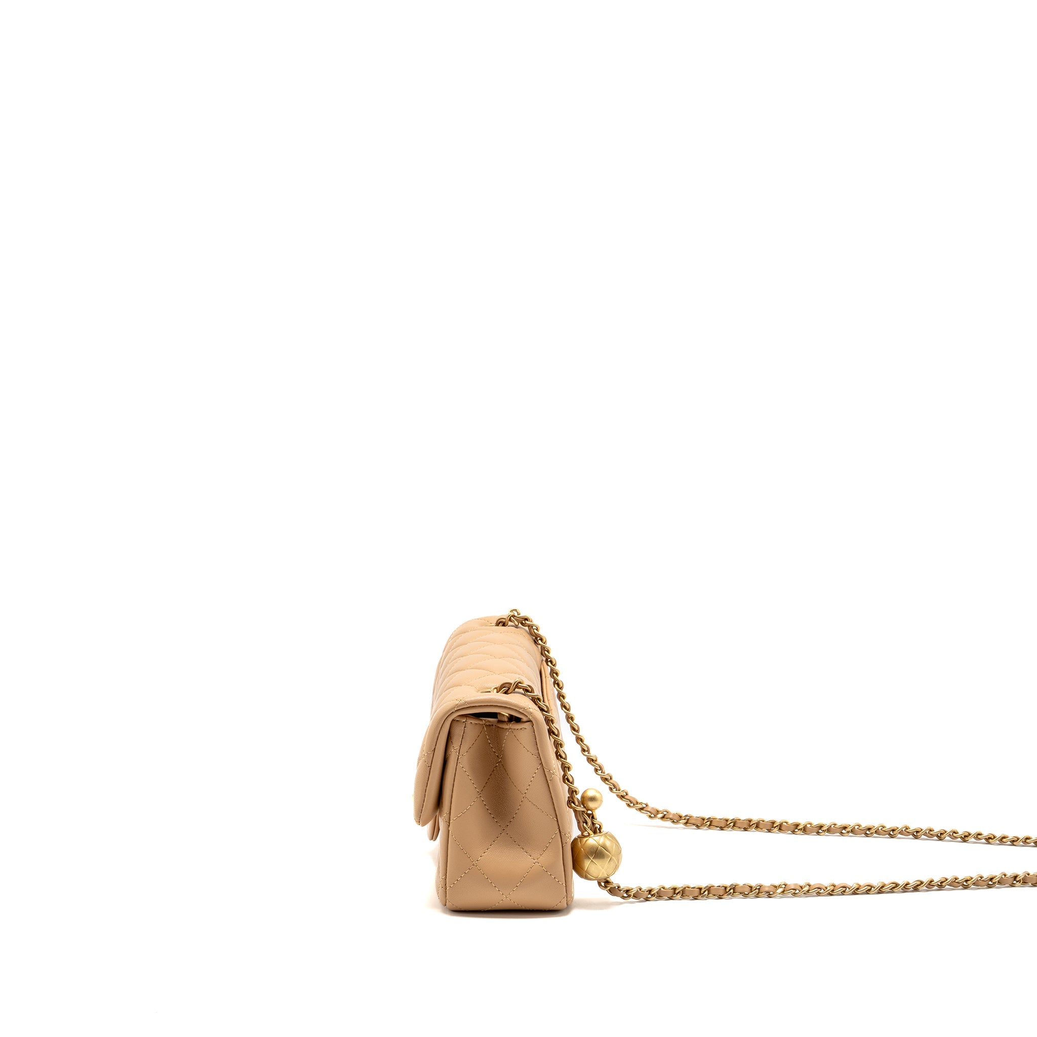 CHANEL PEARL CRUSH MINI RECTANGULAR FLAP BAG LAMBSKIN BEIGE GHW (MICROCHIP)