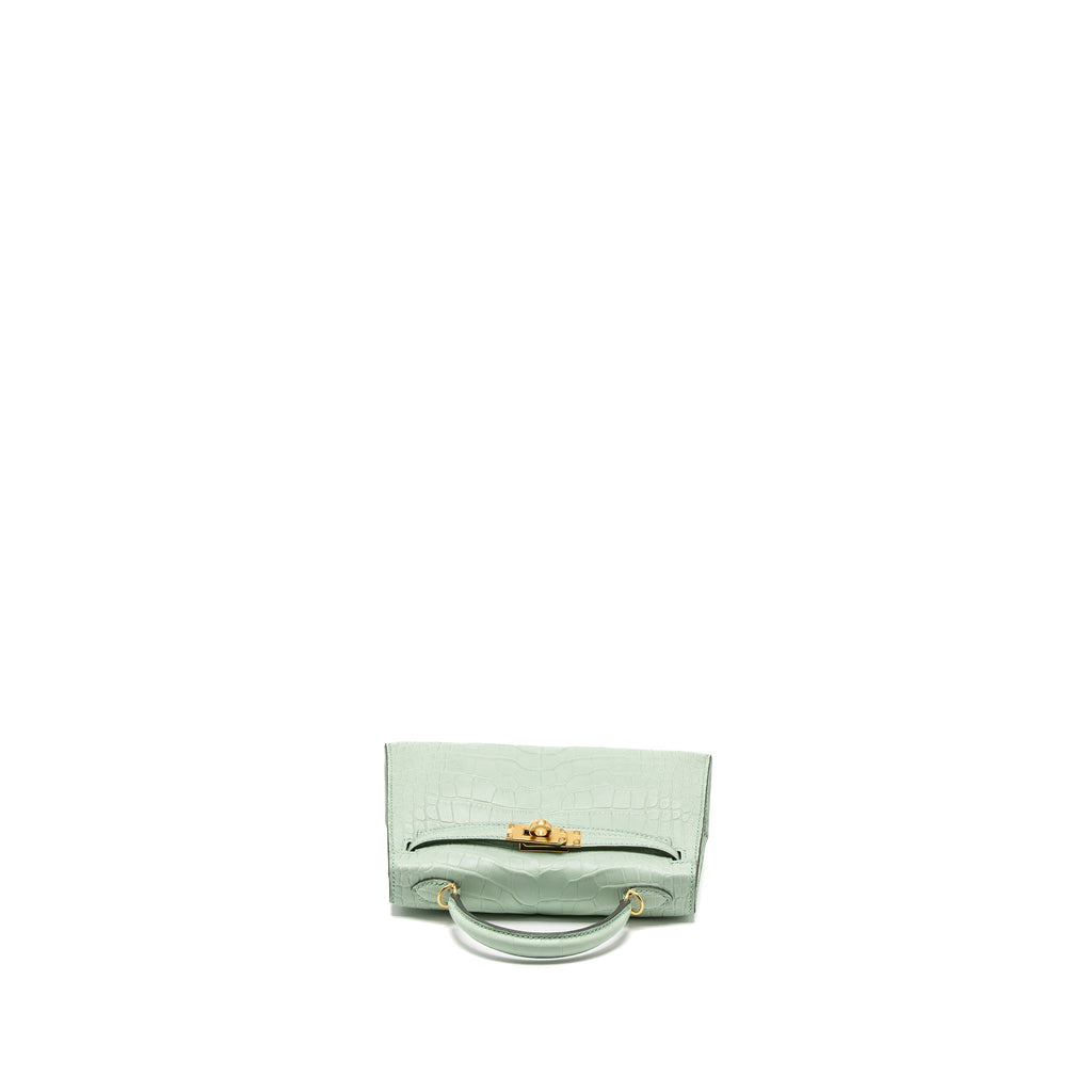 HERMES MINI KELLY ALLIGATOR MISSISSIPPIENSIS MATTE 6U VERT D’EAU GHW