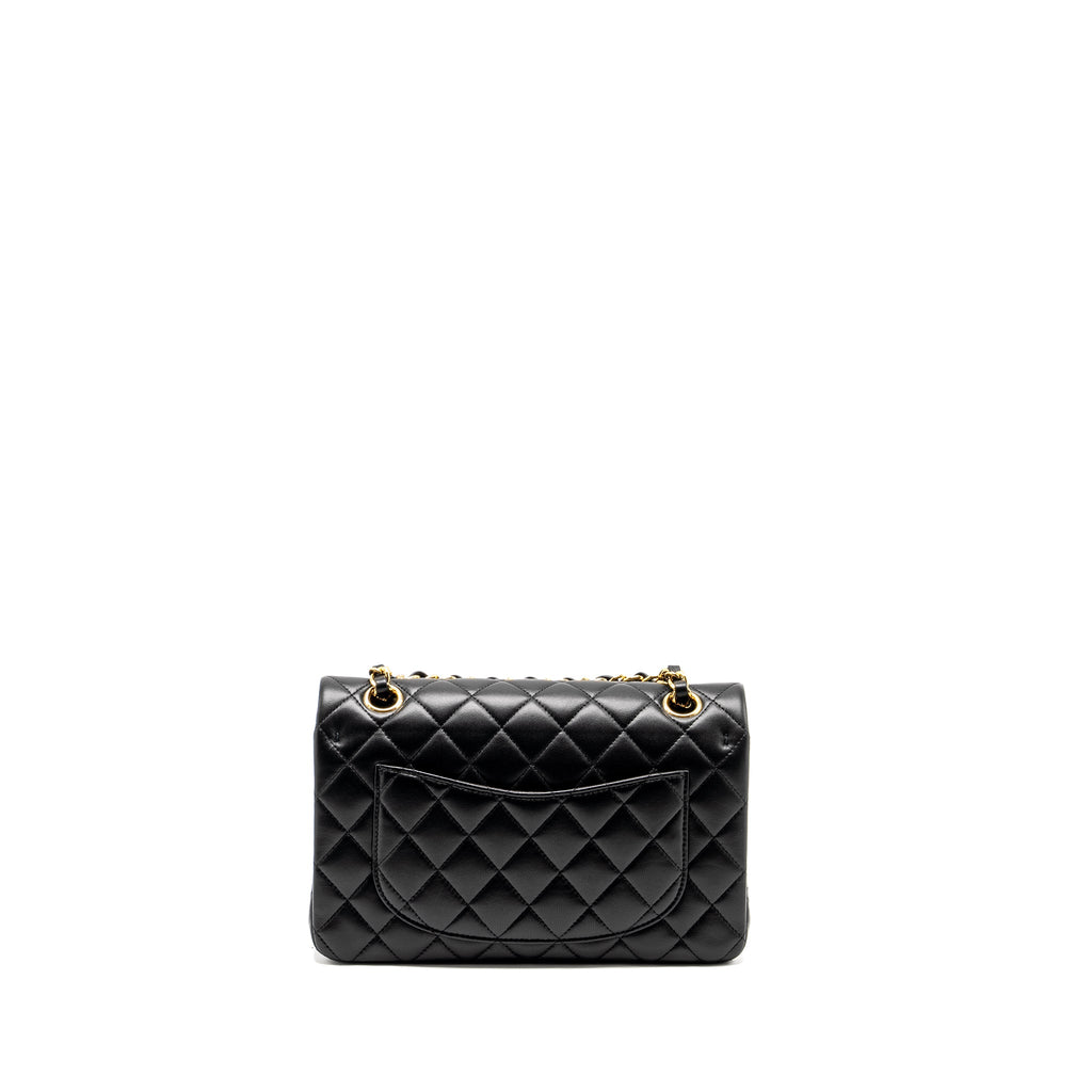 CHANEL SMALL CLASSIC DOUBLE FLAP BAG LAMBSKIN BLACK GHW (MICROCHIP)