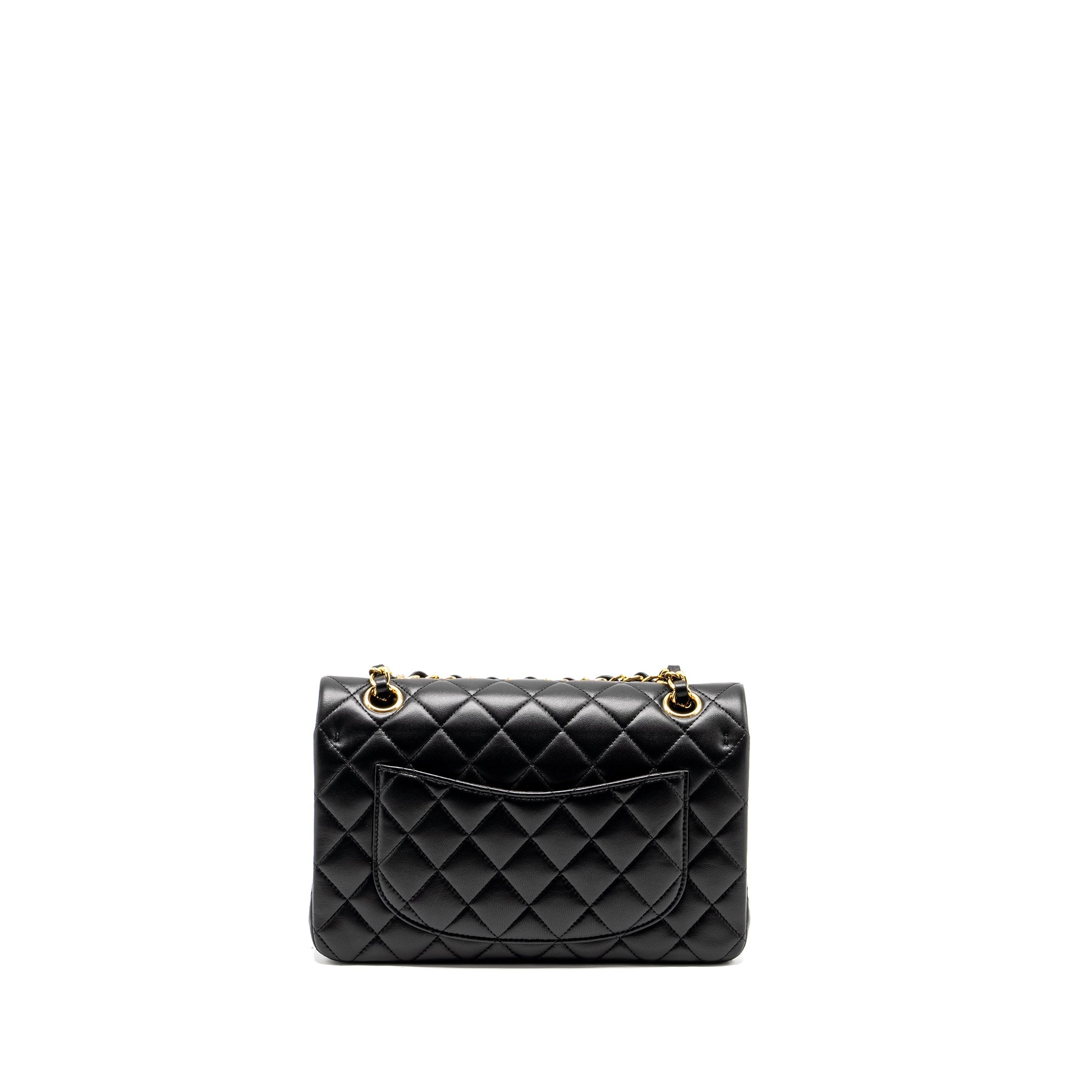 CHANEL SMALL CLASSIC DOUBLE FLAP BAG LAMBSKIN BLACK GHW (MICROCHIP)