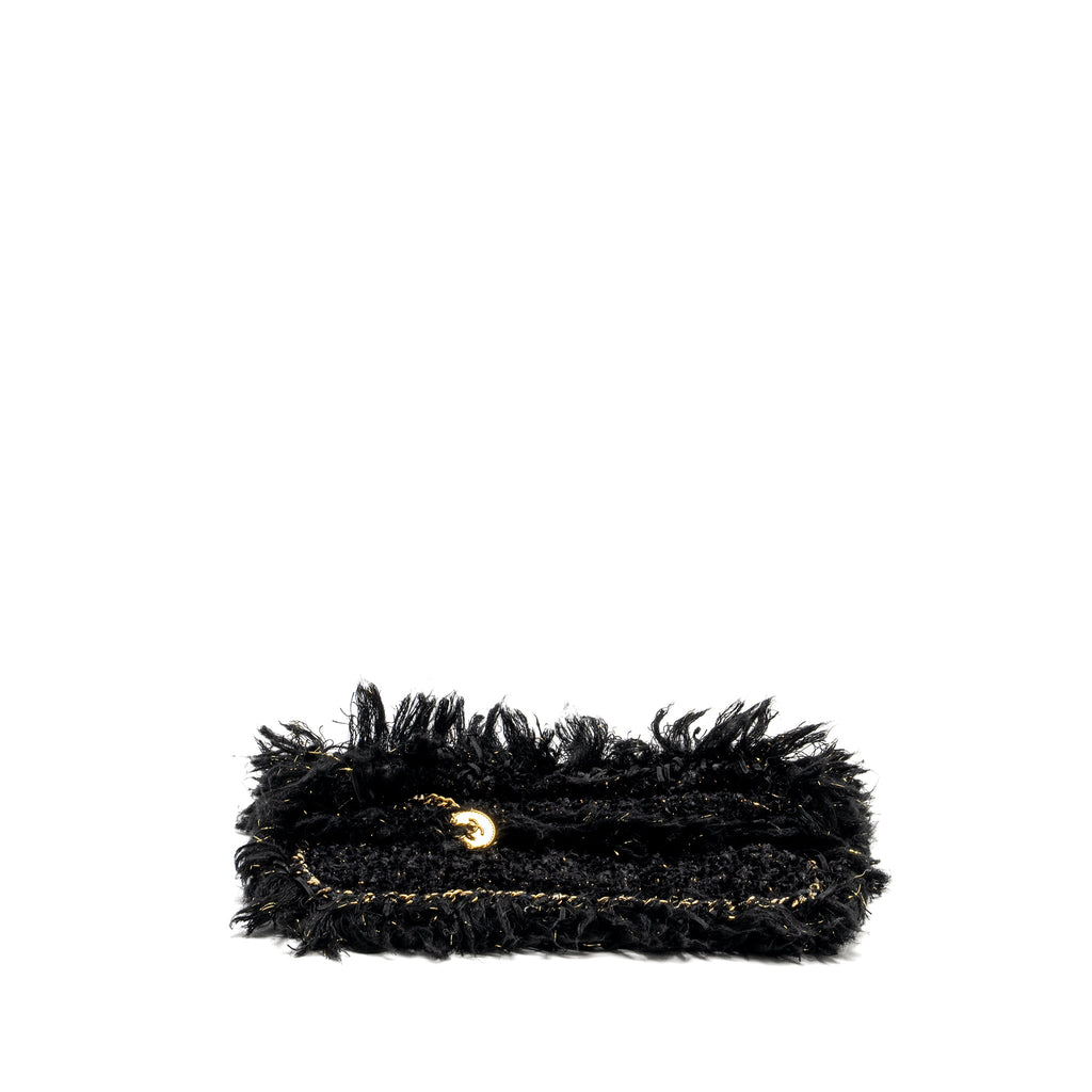 CHANEL FRINGE PARIS COSMOPOLITE CLUTCH TWEED BLACK GHW