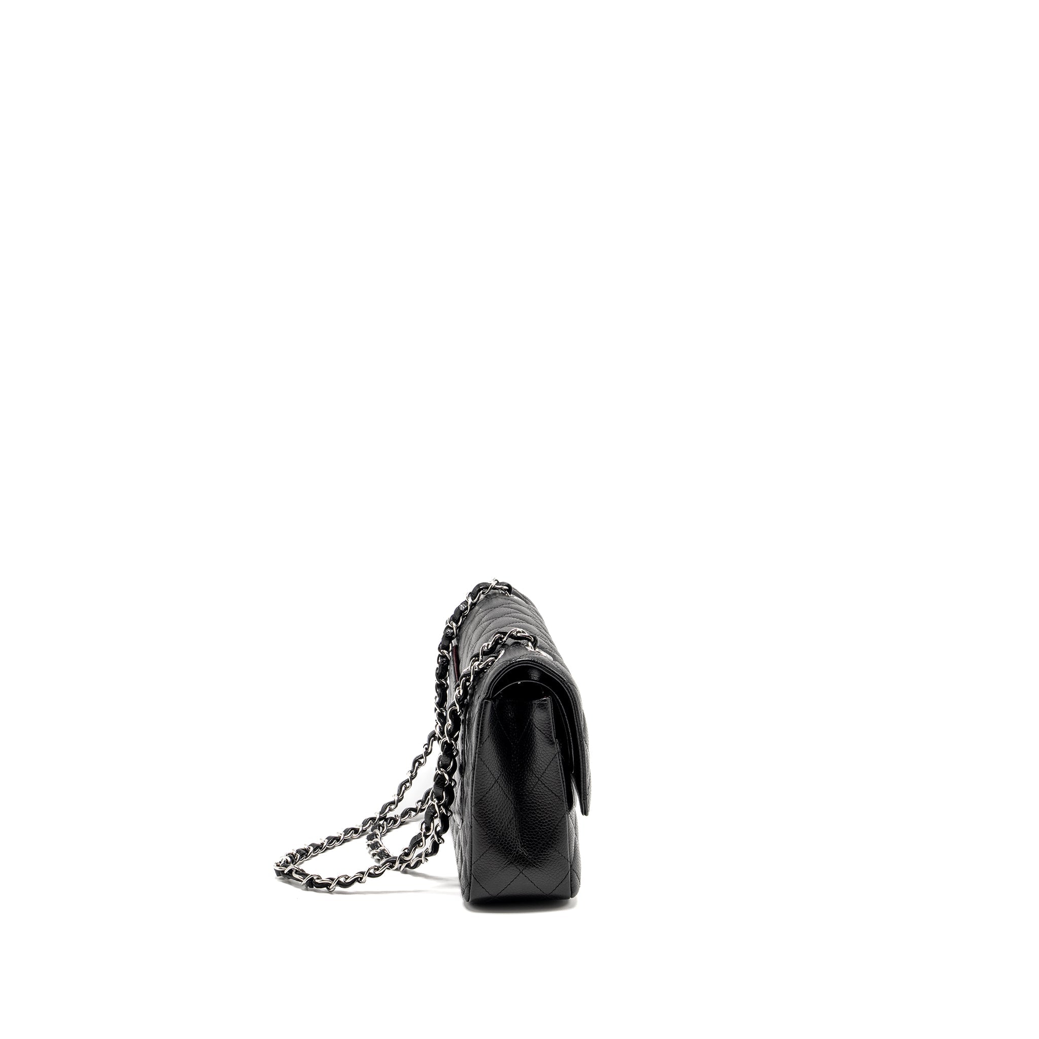 CHANEL MEDIUM CLASSIC DOUBLE FLAP BAG CAVIAR BLACK SHW (MICROCHIP)
