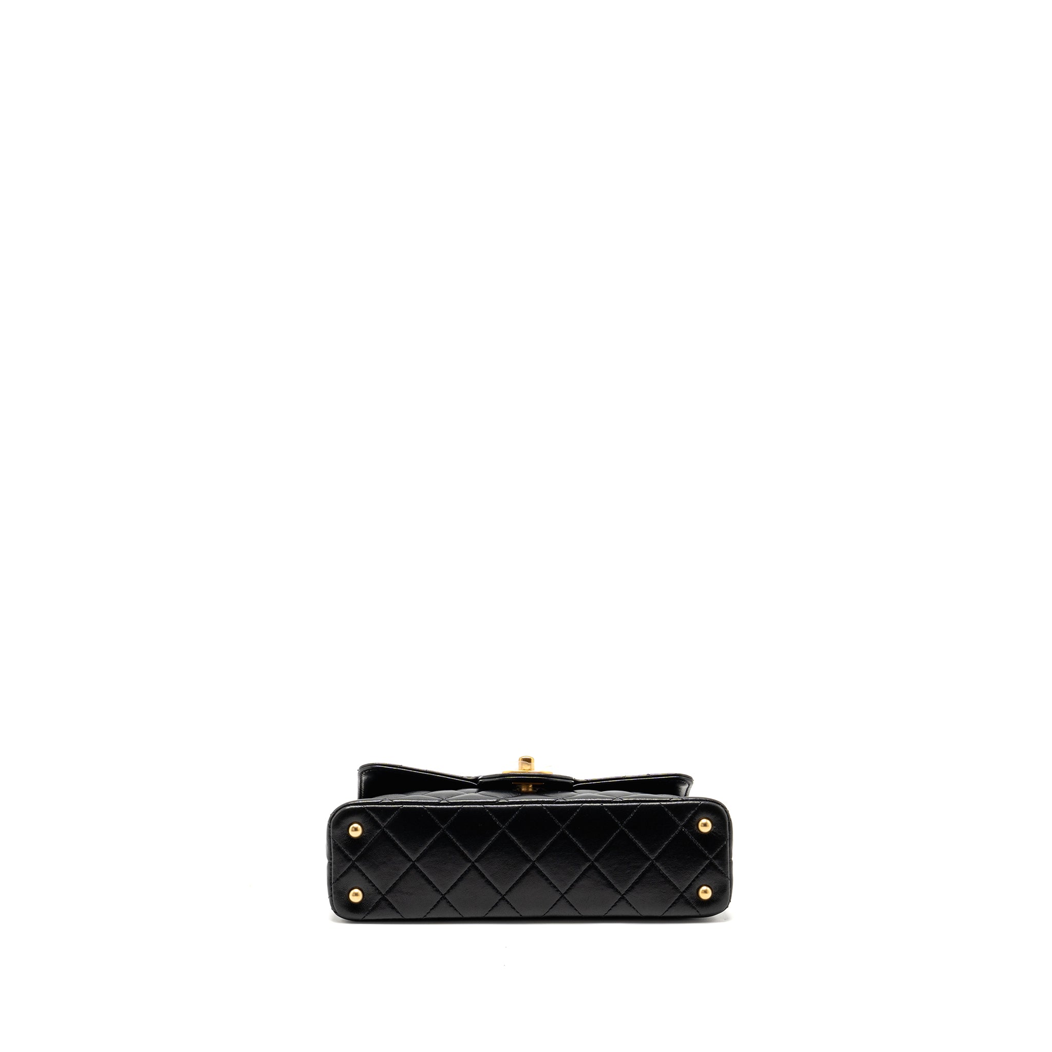 CHANEL 25P TOP HANDLE FLAP BAG SHINY LAMBSKIN BLACK GHW(MICROCHIP)