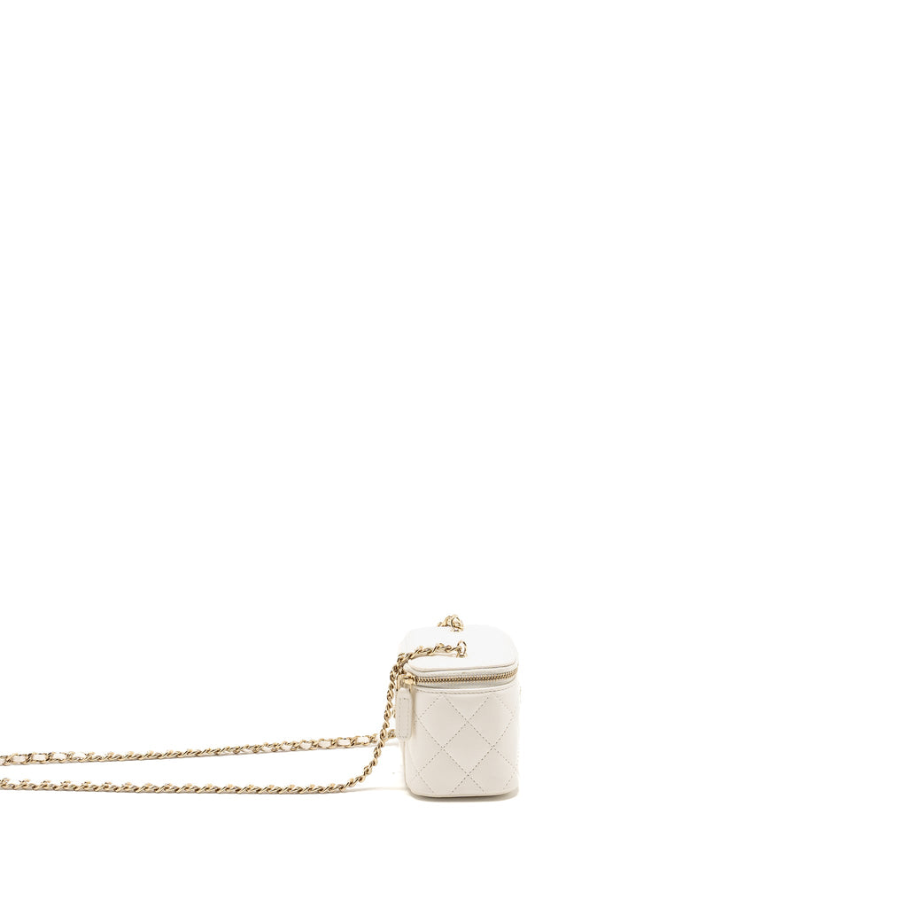 CHANEL PEARL CRUSH MINI VANITY WITH CHAIN LAMBSKIN WHITE LGHW (MICROCHIP)