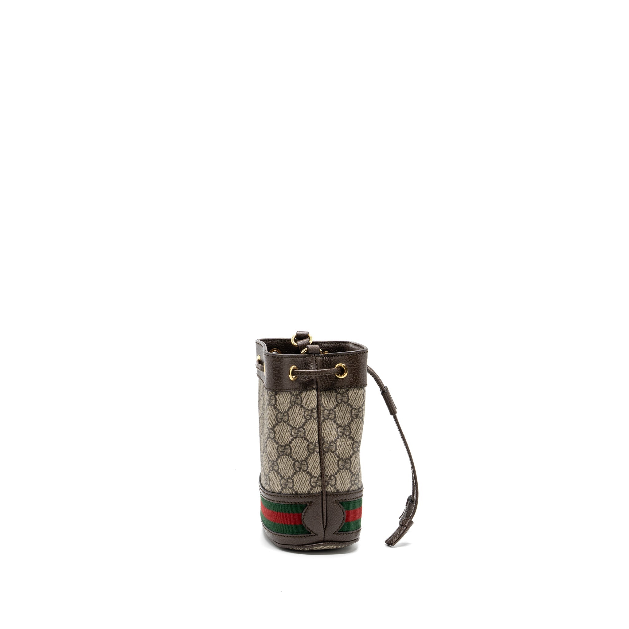 GUCCI OPHIDIA MINI GG BUCKET BAG BEIGE / EBONY GG SUPREME CANVAS GHW