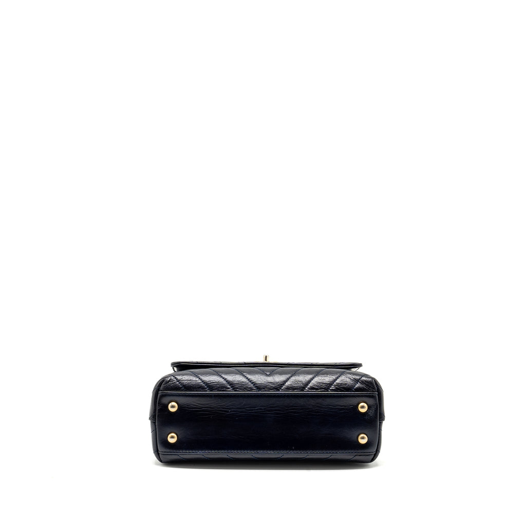 CHANEL SMALL COCO HANDLE CHEVRON CALFSKIN DARK BLUE GHW